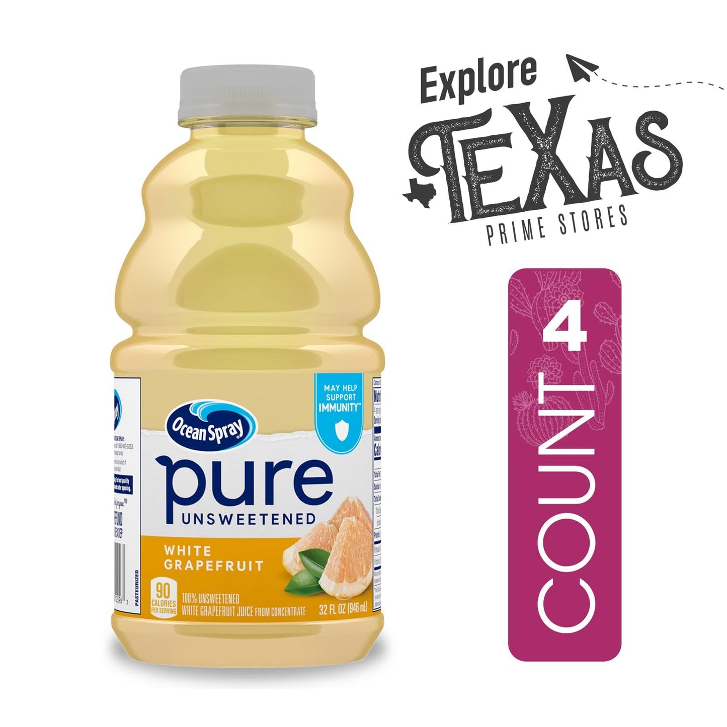 Ocean Spray - Lavinia Essentials Bundle: 4- Pack White Grapefruit Unsweetened 100% Pure Juice 32 Fl oz Plastic Bottles + 1 Utility Prop