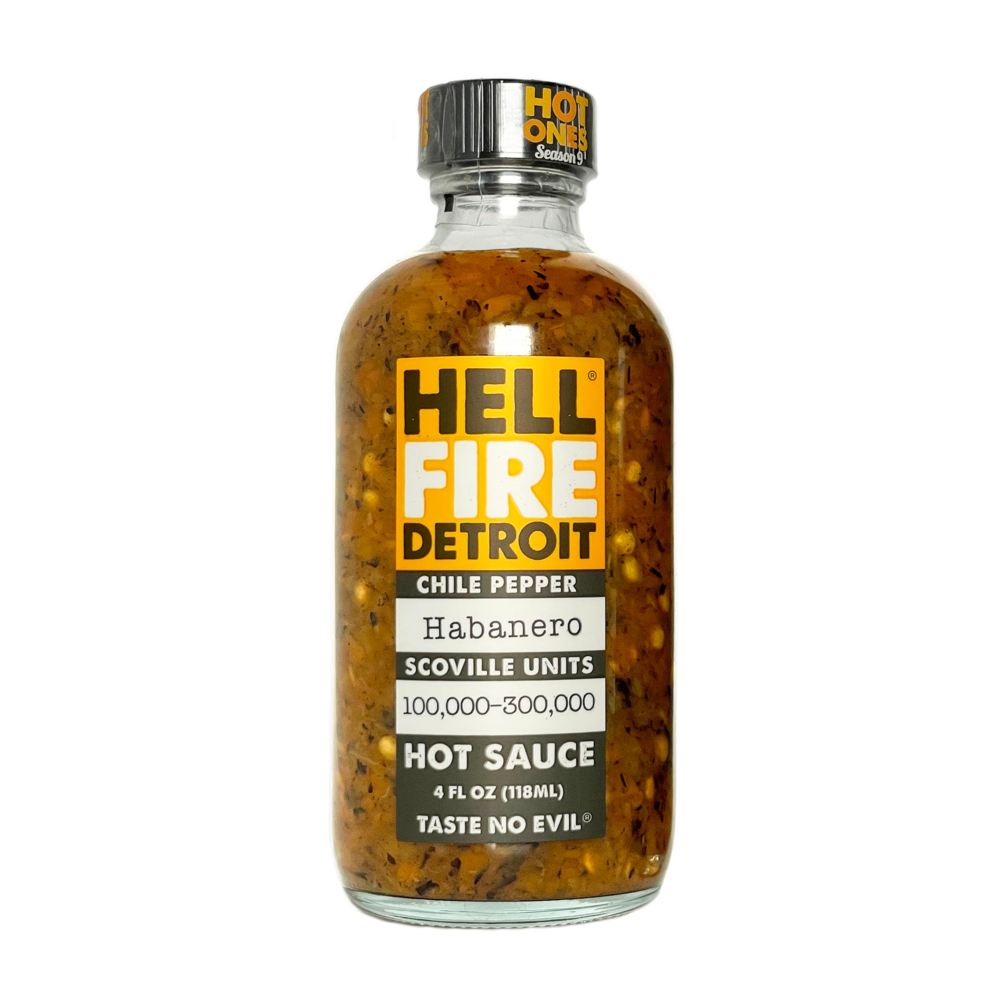 Hell Fire Detroit Habanero Hot Sauce (Extra-Hot), Crafted with Fresh, Fire-Roasted Habanero Chile Peppers, All-Natural, Vegan, Gluten-Free, Low Sodium