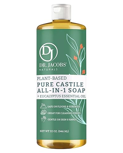 Dr. Jacobs Naturals Eucalyptus Castile All-in-One Cleaner and Soap - Plant-Based Formula for House Cleaning Floors and Appliances - Gentle on Skin