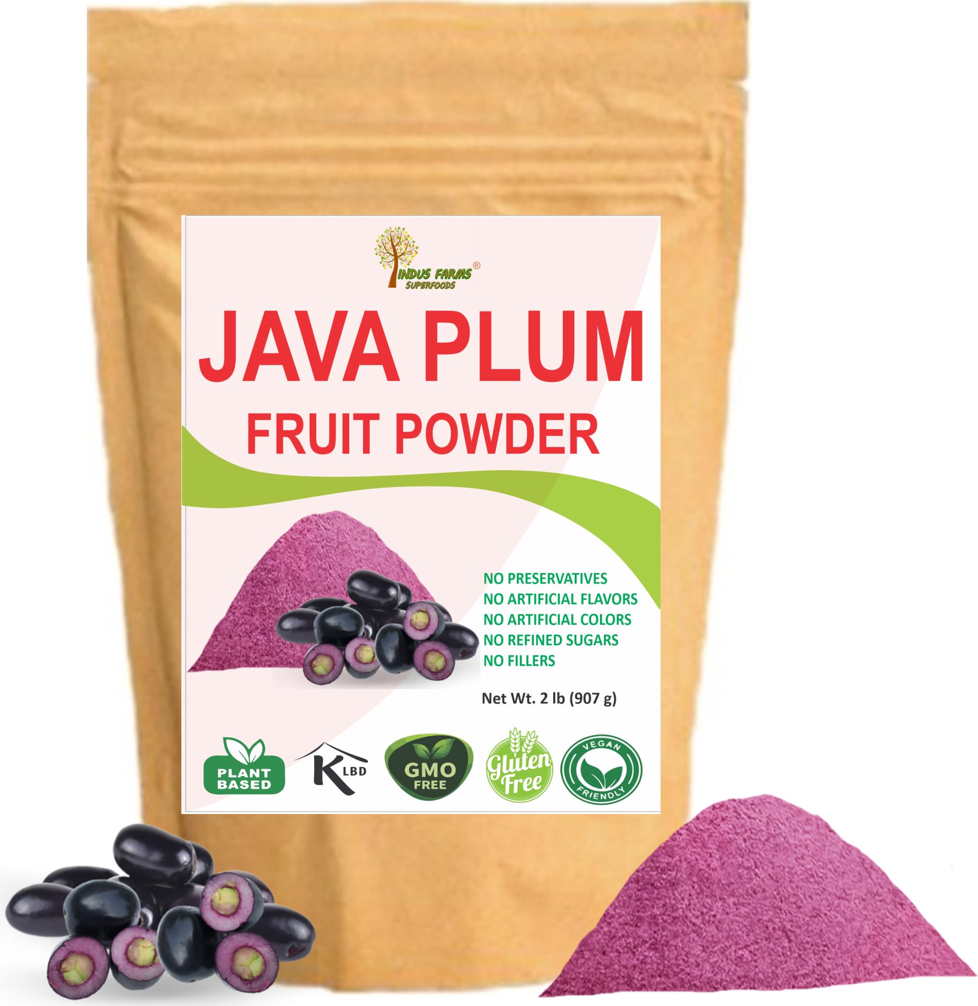 Indus Farms Java Plum Fruit Powder | Exotic sweet-astringent flavor for Baking, Beverages/Cocktails, Nutritious Food Coloring | GMO-Free, Vegan