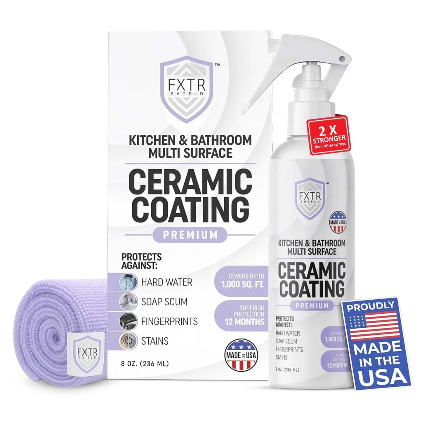 Fixture Shield Home Ceramic Coating Spray - SiO? Hydrophobic Protection for Kitchen & Bathrooms + Stainless Steel | Repels Fingerprints, Stains & Hard