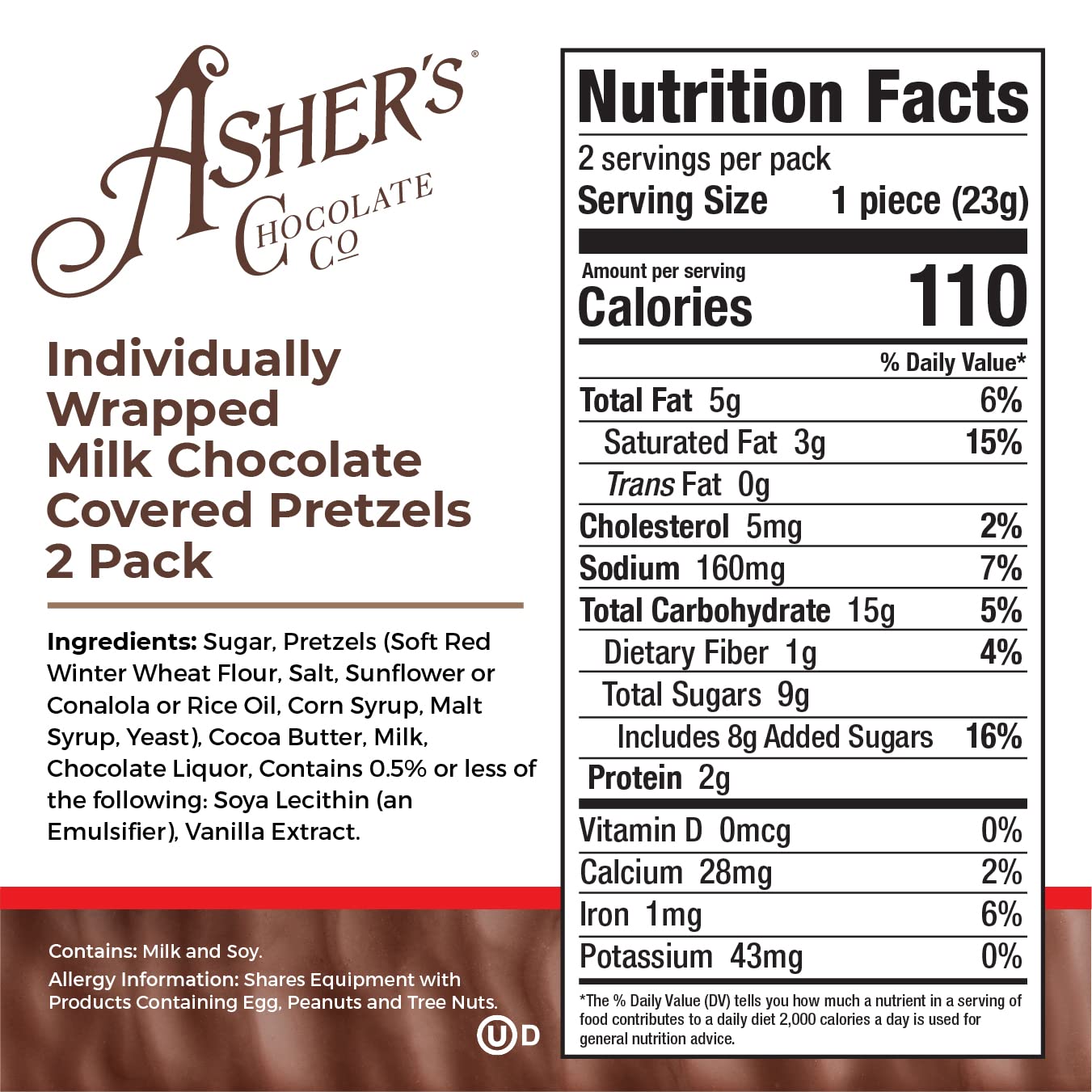 Asher's Chocolates Company, Delicious Chocolate Covered Pretzels, 2 Packs of Sweet and Salty Candies, Small Batches of Kosher Chocolate, Family Owned