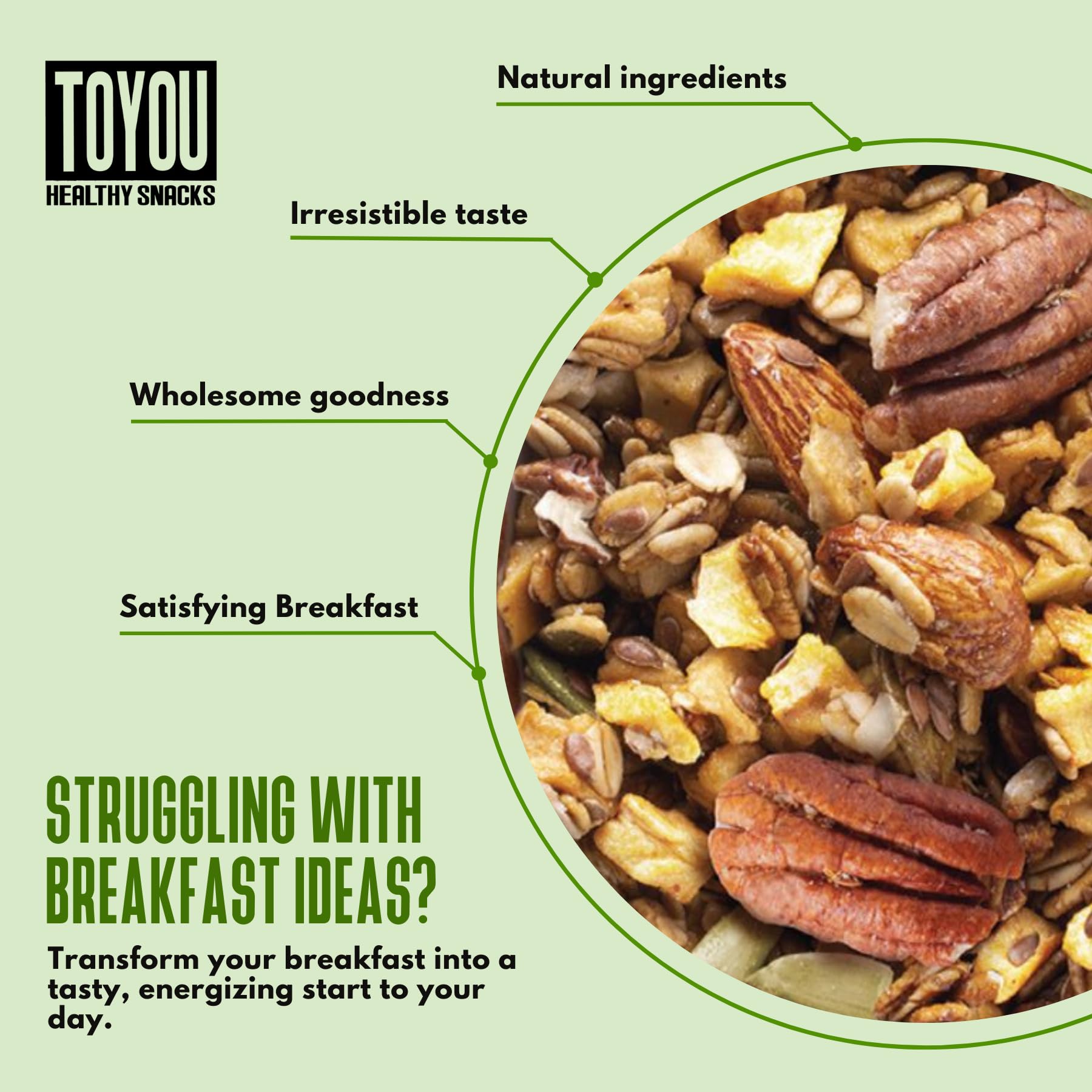 ToYou Snacks Granola, Dried Fruit and Granola Cereal, Gluten Free, Vegan, Healthy Snacks for Adults and Kids, Breakfast Cereal with Protein and Fiber