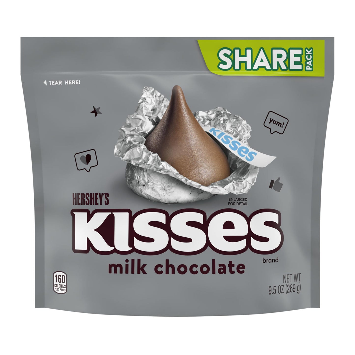 Hershey's Kisses, Milk Chocolate Candy Share Pack, 9.5 Ounce
