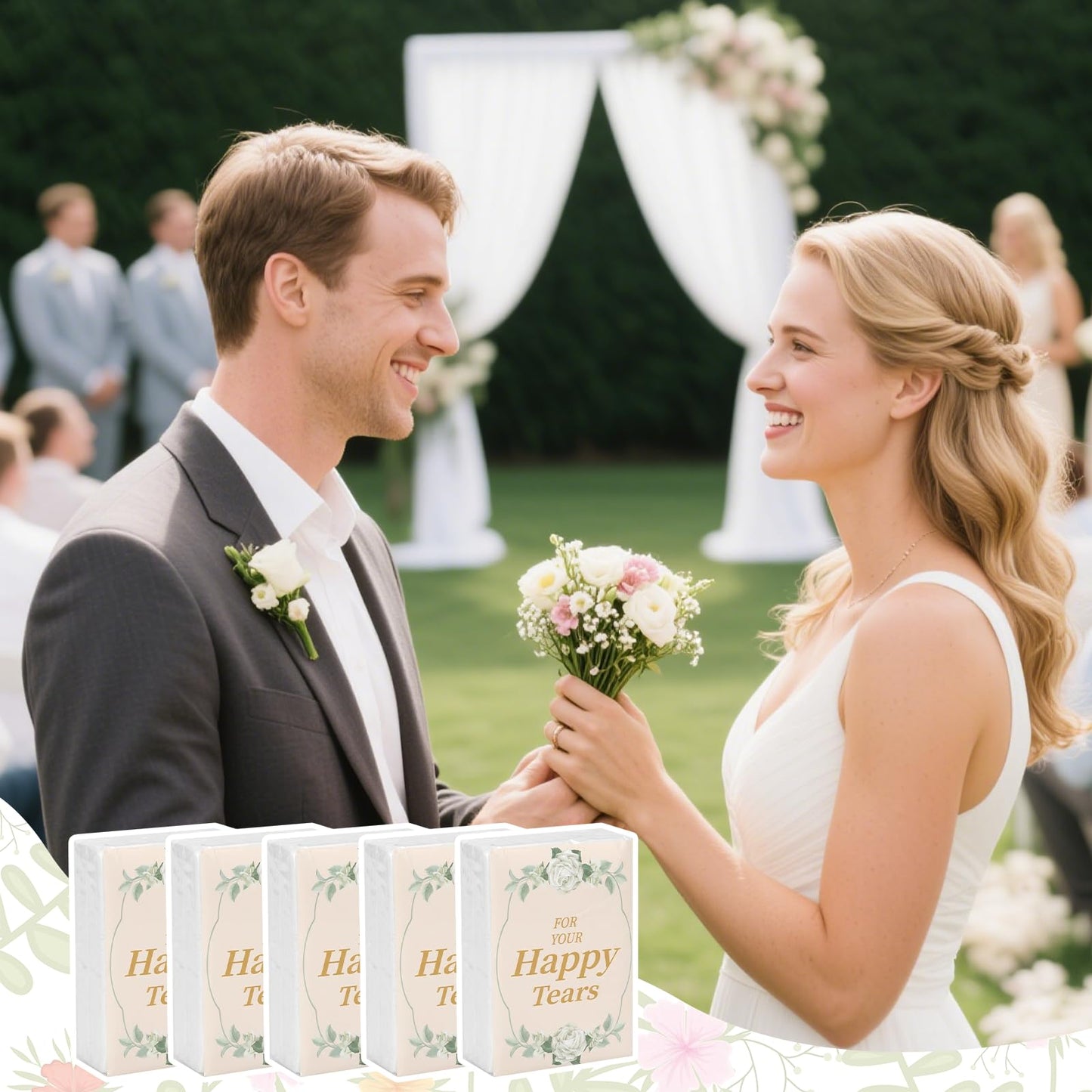 100 Packs Happy Tears Tissues for Wedding,3 Ply Wedding Tissues for Wedding Favors,Bulk Individual Tissues Packs for Wedding Welcome Bag