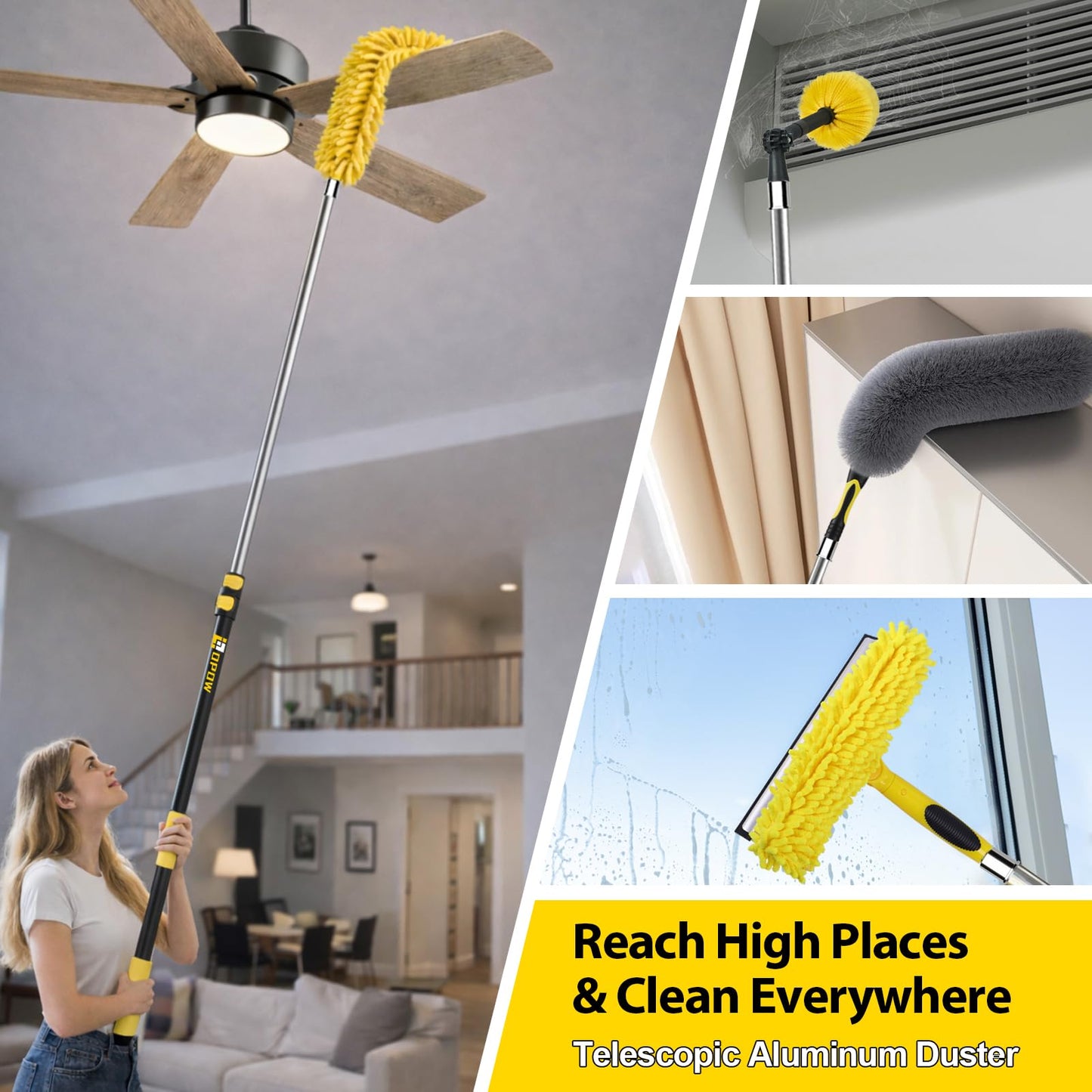 20 Foot High Ceiling Duster Kits with 5-12ft Heavy Duty Extension Pole, High Reach Duster for Cleaning,Microfiber Feather Duster,Cobweb Duster,Ceiling