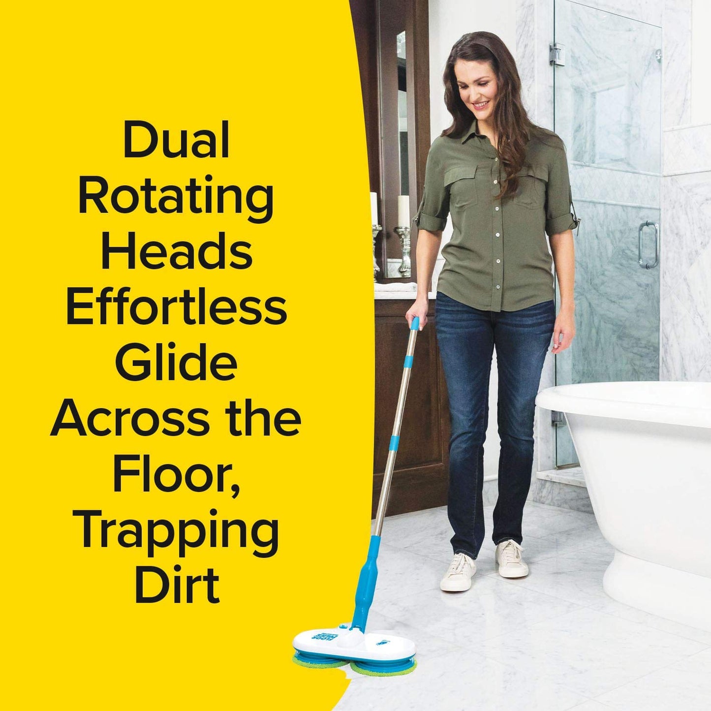 Original As Seen On TV Floor Police Mop with Motorized Dual Spinning Mopheads & 6 Unique Cleaning Pads by BulbHead, Lightweight, Rechargeable