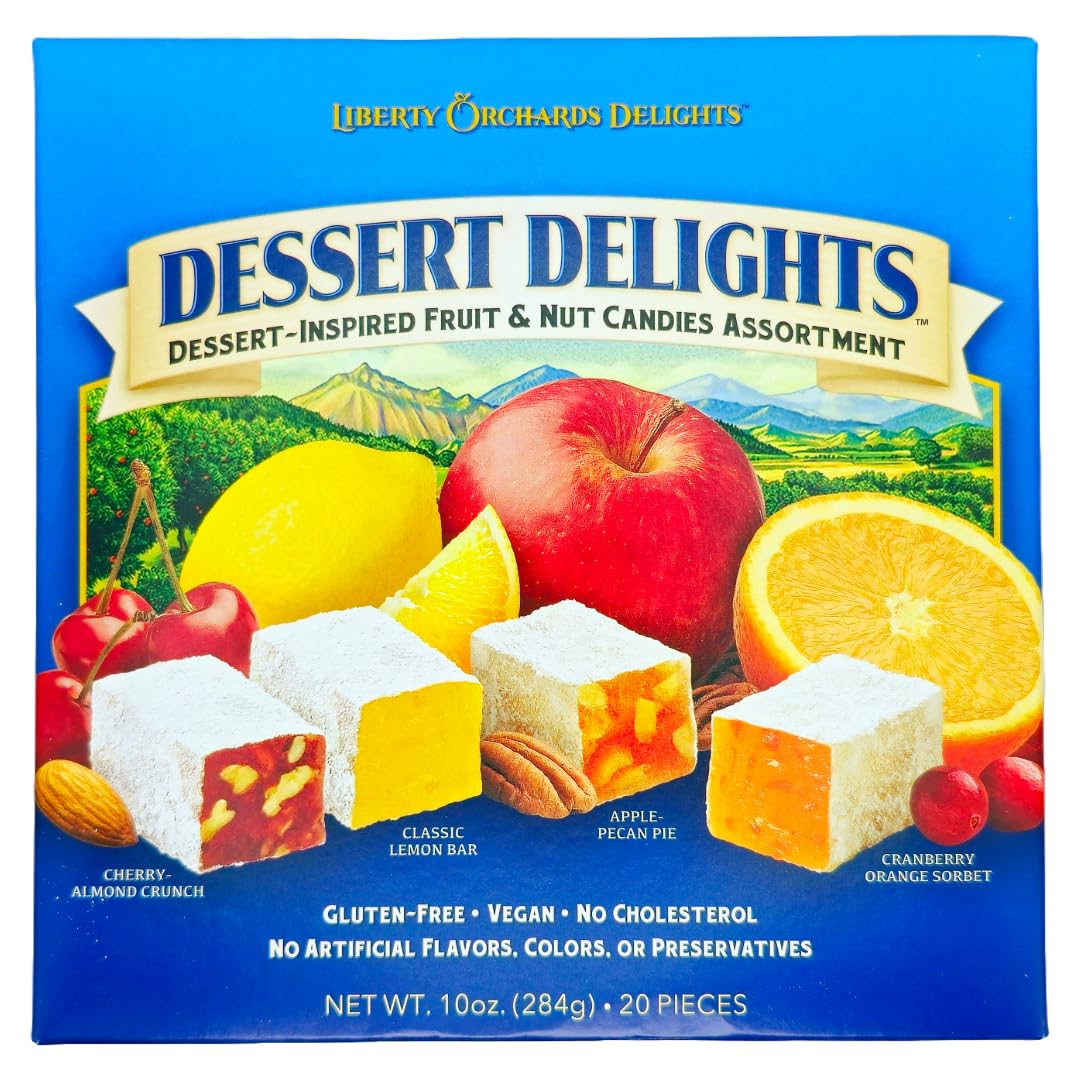 Liberty Orchards Dessert Delights & Berry Delights - Turkish Delights Lokum Candy 20oz | Natural, Vegan, Gluten-Free | Pack of 2 with Golden Spoon