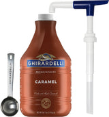 Ghirardelli Caramel Sauce, 87.3 oz (5 lb 7.3 oz) Bottle with Ghirardelli Stamped Barista Spoon & Pump