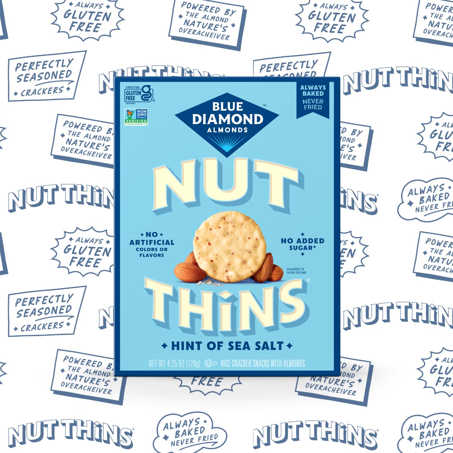 Blue Diamond Almonds Nut Thins Gluten Free Cracker Crisps, Hint of Sea Salt, 4.25 Oz Boxes (Pack of 1)