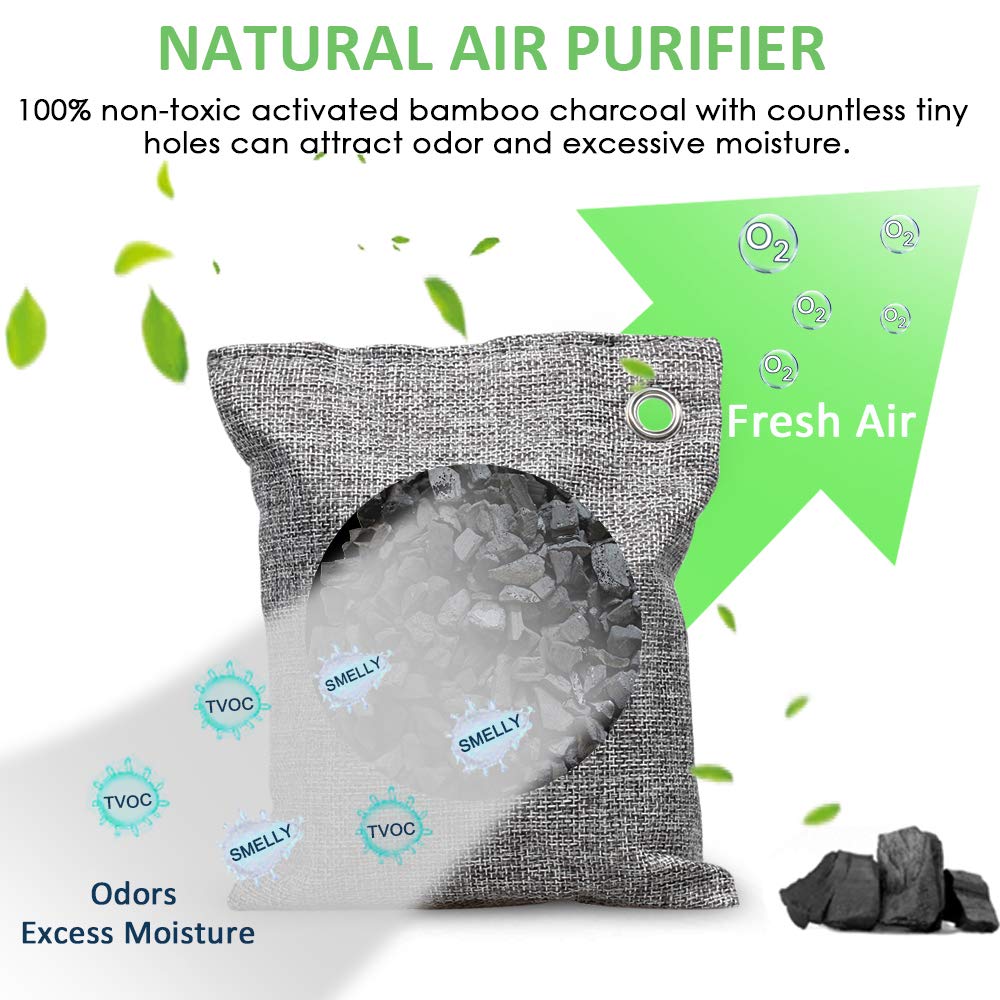 NIYIKOW Charcoal Bags Odor Absorber (Large, 4Pack x 200g), Nature Fresh Bamboo Charcoal Air Purifying Bags, Activated Charcoal Odor Absorber for Home