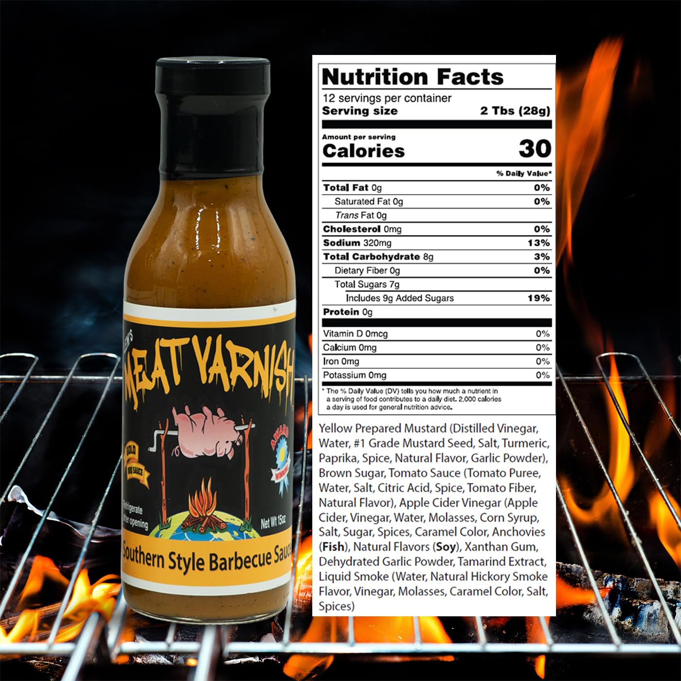 Lem's Meat Varnish Southern Gold Mustard BBQ Sauce for Meat, Pork, Chicken, Wings - Best for Grilling, Smoking, Marinating, Basting - 12 oz. Bottle