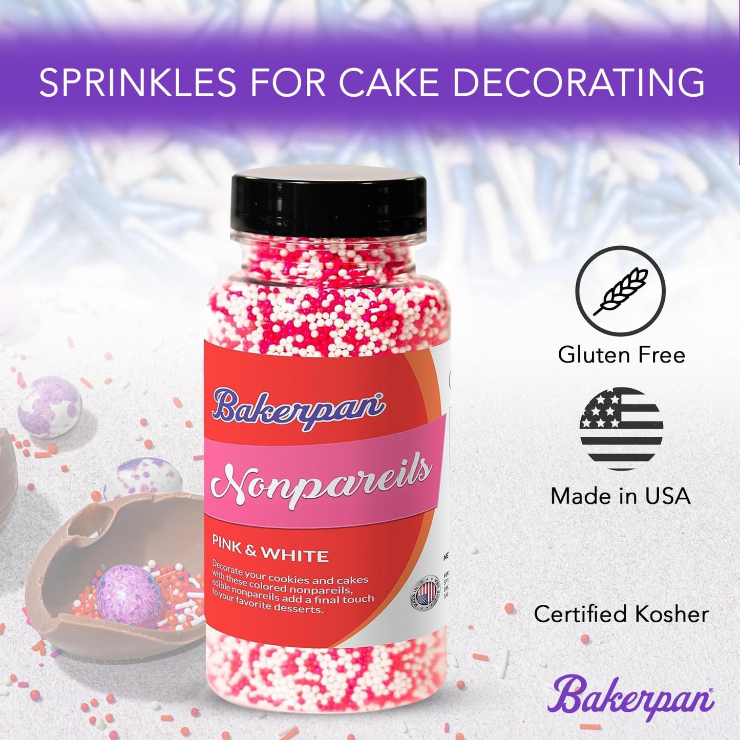 Bakerpan Blue and White Nonpareils Sprinkles - 5.1 Ounces Sprinkles For Cake Decorating - Edible Nonpareils For Cupcakes, Ice Cream, Cake Decorations