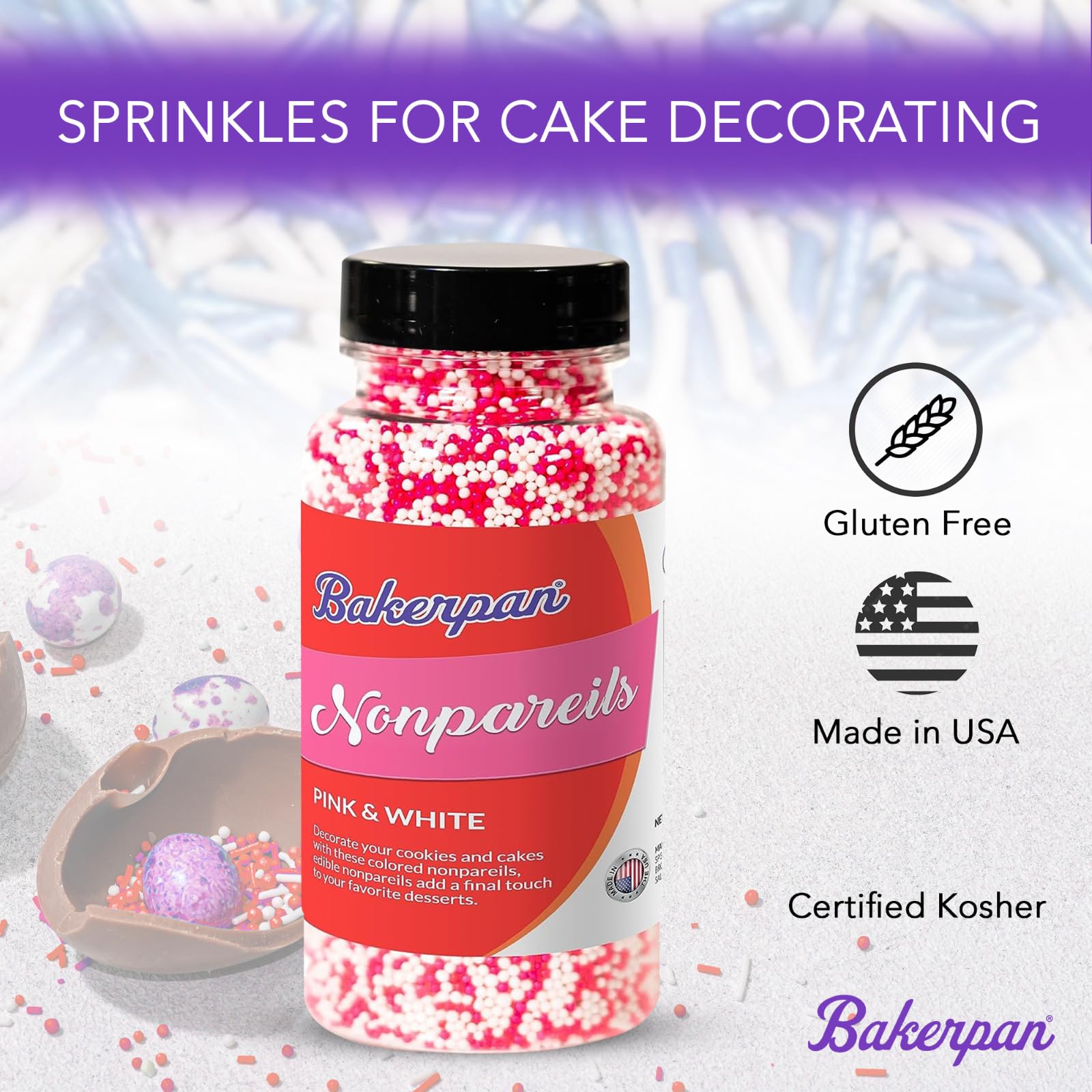 Bakerpan Blue and White Nonpareils Sprinkles - 5.1 Ounces Sprinkles For Cake Decorating - Edible Nonpareils For Cupcakes, Ice Cream, Cake Decorations