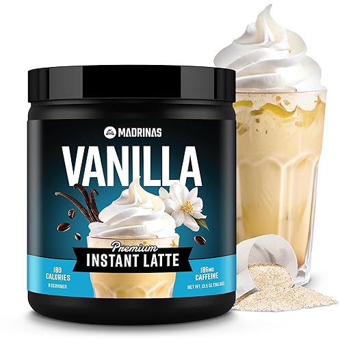 Premium All-Natural Vanilla Flavored Instant Coffee Cold Brew Latte Mix - 8 Servings - High Caffeine, Rich & Flavorful, Gluten-Free, Convenient |