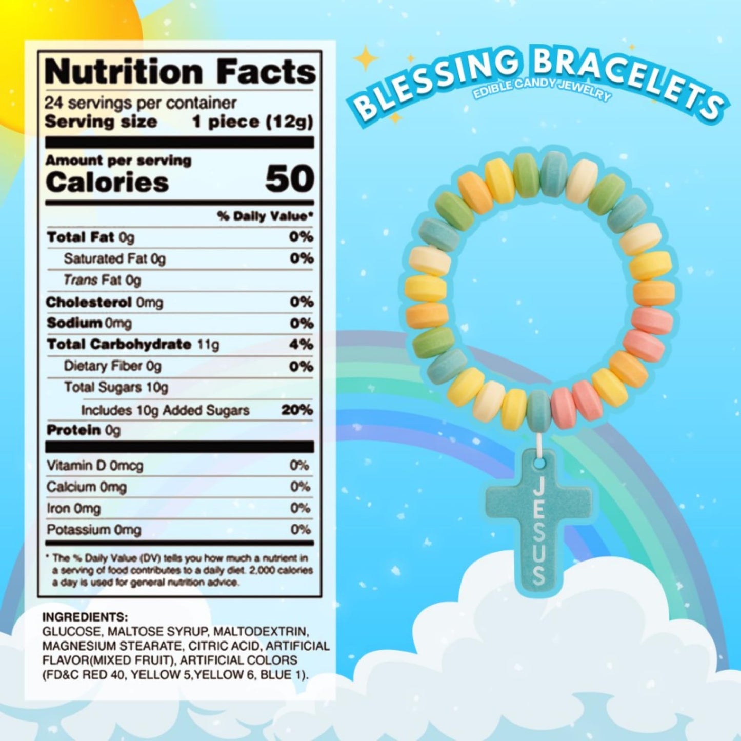 Cross Shaped Candy Bracelets, Individually Wrapped Edible Jewelry Treats, VBS or Sunday School Snacks, 24 Count, 10.16 Ounces