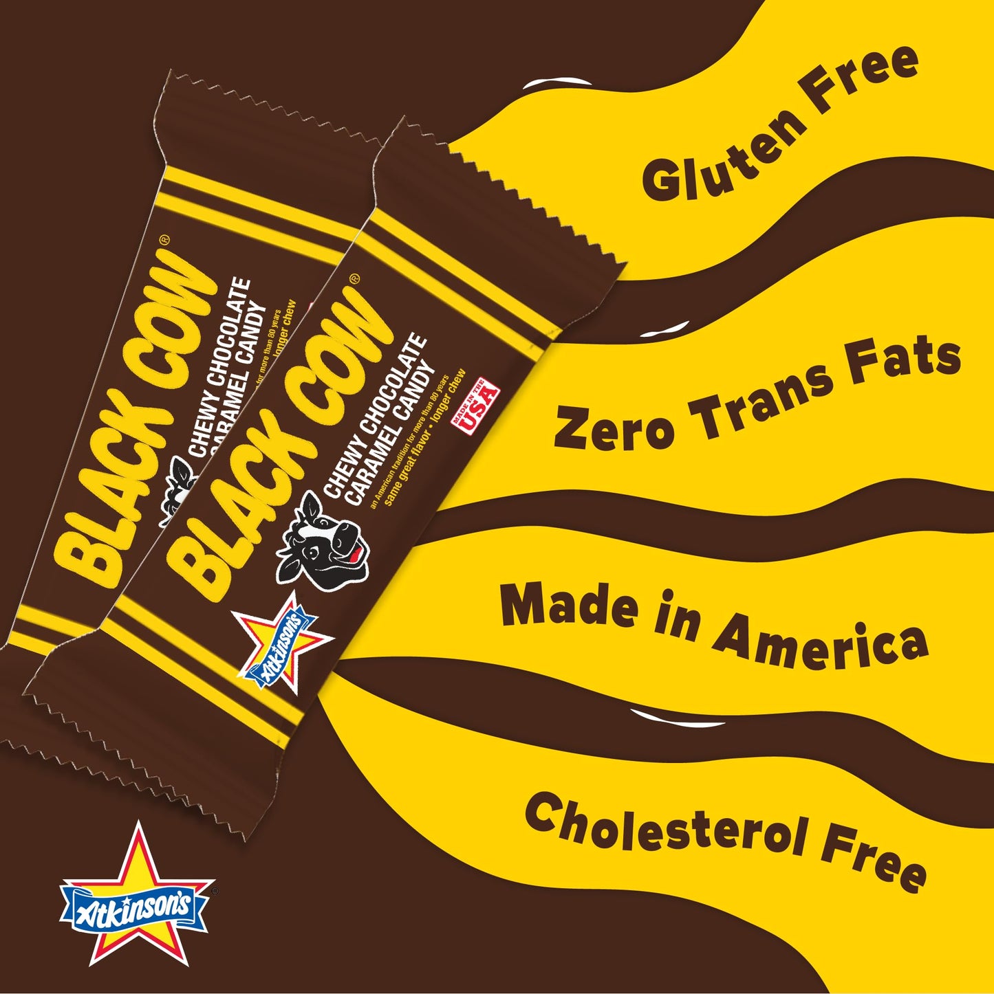 Atkinson's Black Cow - Chewy Chocolate Caramel Candy - Made with Real Chocolate - Gluten Free, Kosher - Bite Size Candy - 2lb. Bag