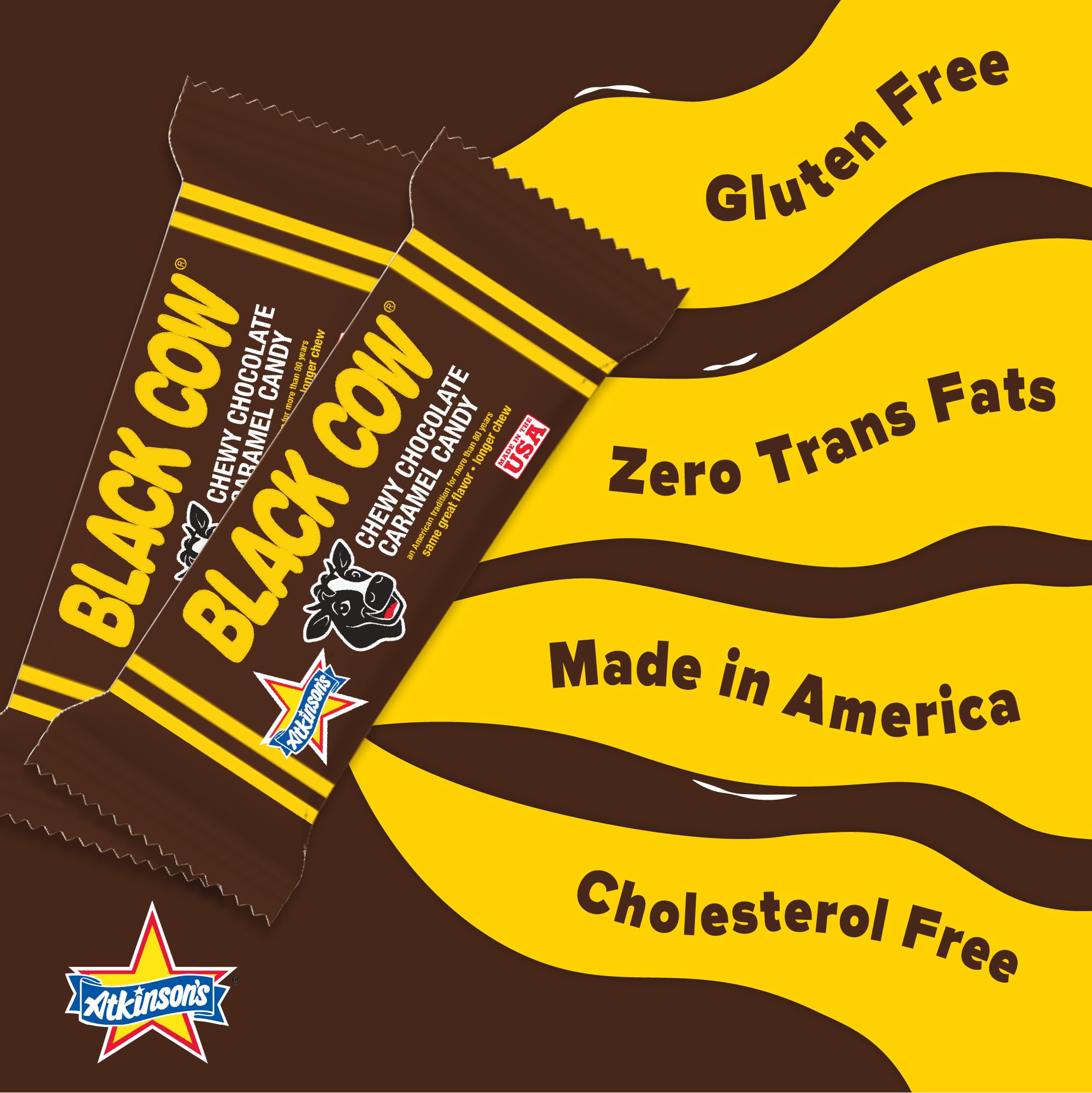 Atkinson's Black Cow - Chewy Chocolate Caramel Candy - Made with Real Chocolate - Gluten Free, Kosher - Bite Size Candy - 2lb. Bag