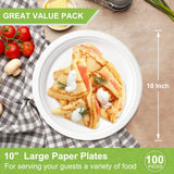 GREENESAGE Paper Plates 10 inch Bulk, 100 Pack Compostable Paper Plates Heavy Duty, White Paper Plates Large Sturdy, Eco Friendly Disposable Plates