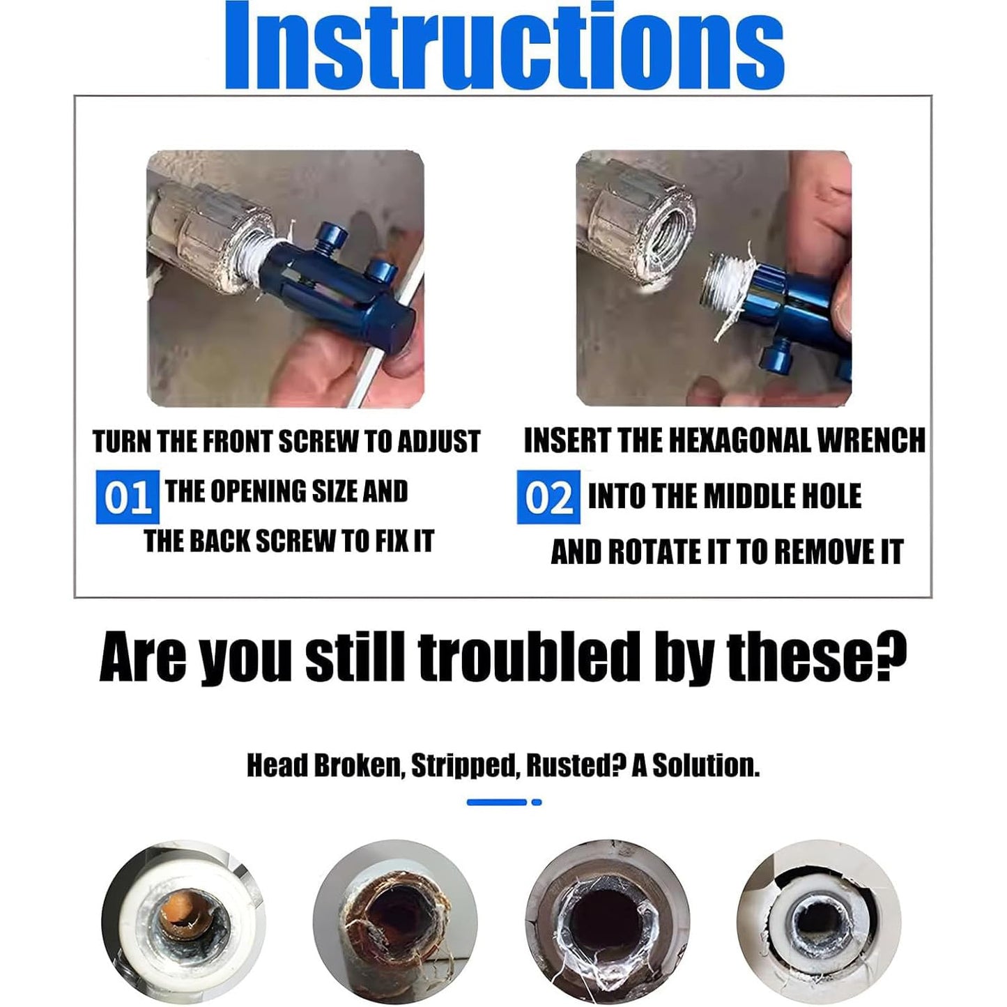 Broken Pipe Thread Remover, Broken Pipe Extractor Tool,Broken Faucet Extractor,Stripped Screw Extractor, Broken Faucet Removal Tool for Damaged Faucet