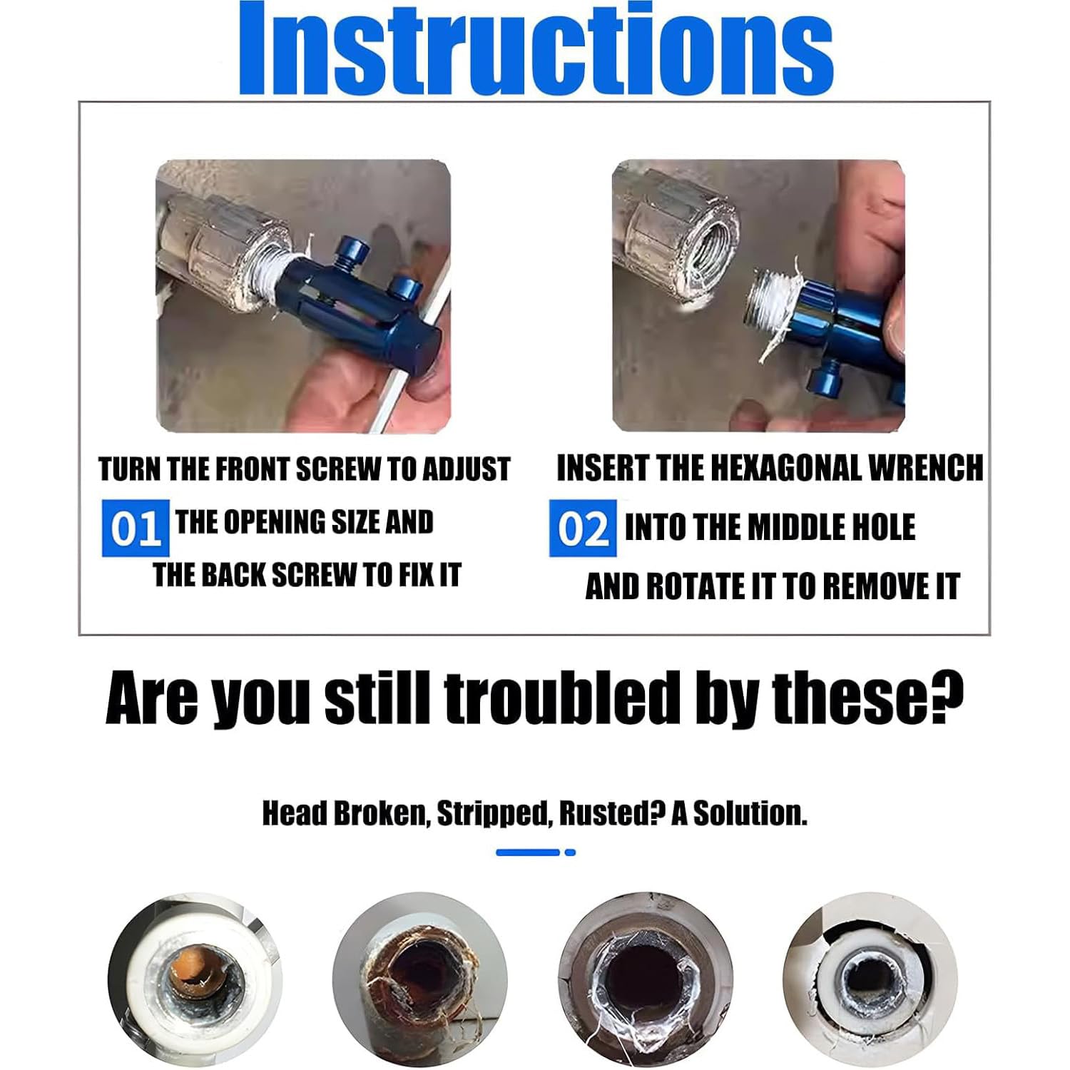 Broken Pipe Thread Remover, Broken Pipe Extractor Tool,Broken Faucet Extractor,Stripped Screw Extractor, Broken Faucet Removal Tool for Damaged Faucet