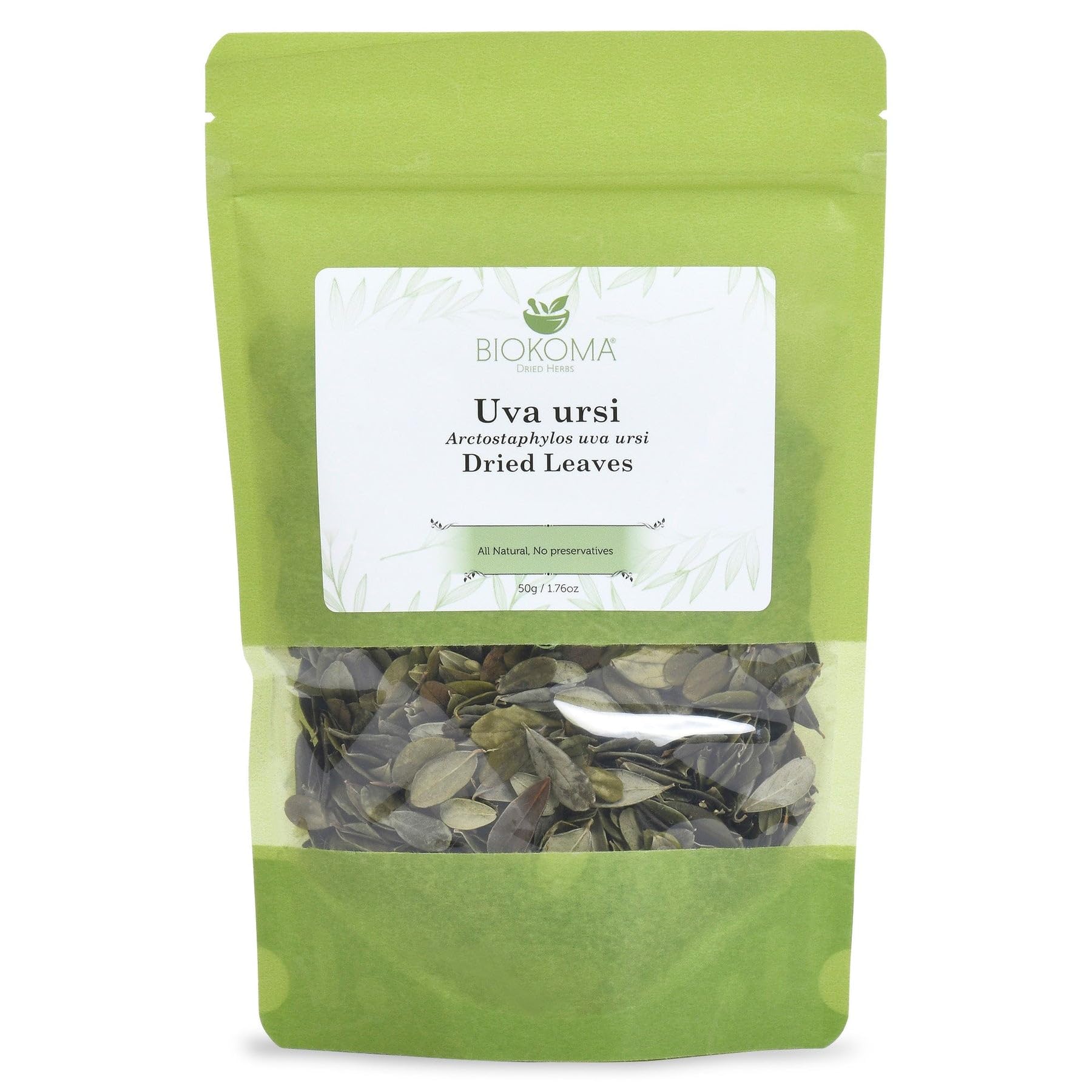 Biokoma Uva Ursi Dried Leaves 50g 1.76oz in Resealable Moisture Proof Pouch - Herbal Tea, No Additives, No Preservatives, Kosher