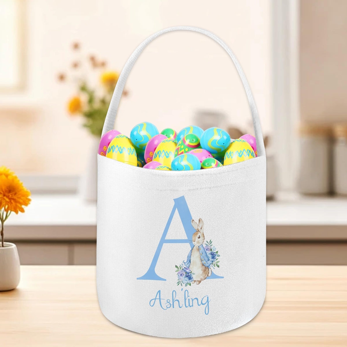 Custom Easter Basket with Name Personalized Printed Easter Baskets Customized Bunny Easter Basket Great Easter Gifts for Kids Girls Boys (Color04)