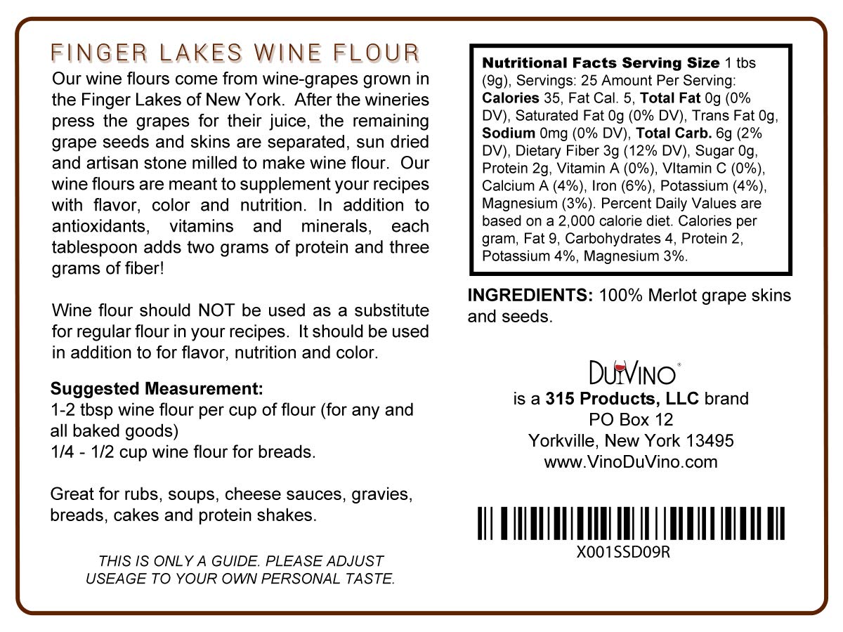 Merlot Wine Flour/Wine Powder made 100% from Grape Skins and Seeds grown in NY Wine Region- Gluten Free Flour Rich in Antioxidants, Protein & Fiber