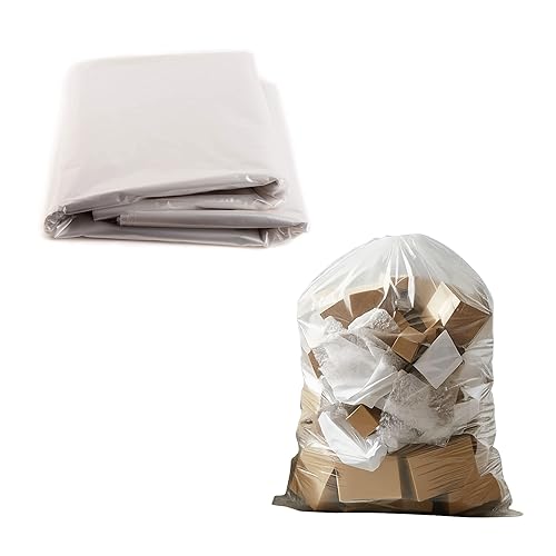 (10 Pack) 35x55 inch Large Heavy Duty Clear Trash Bags - Yard Trash Bags, Leaves, Lawn and Leaf Bags, Recycling Garbage Bags, Construction, Industrial