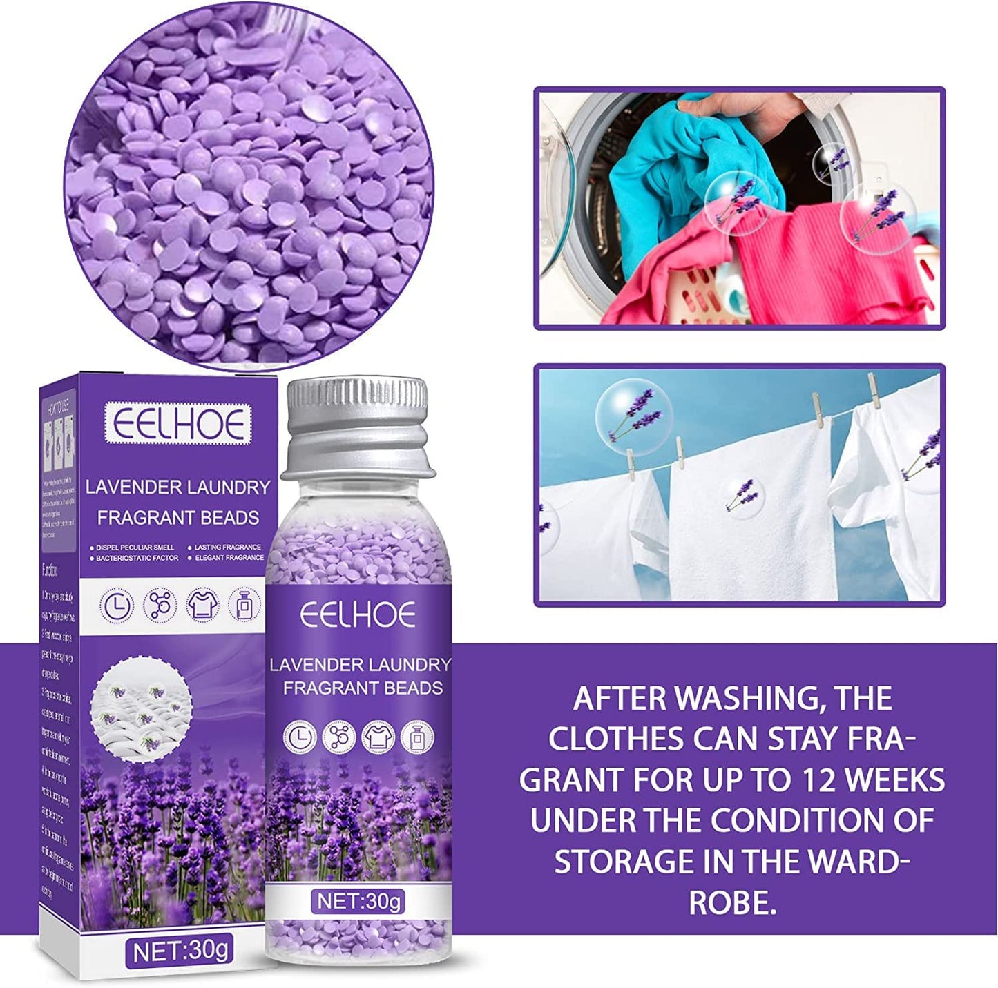 Lavender Laundry Beads, Scent Booster Beads, for Washer for Home Bathroom Long-Lasting Fresh Clean Great Smelling Clothes