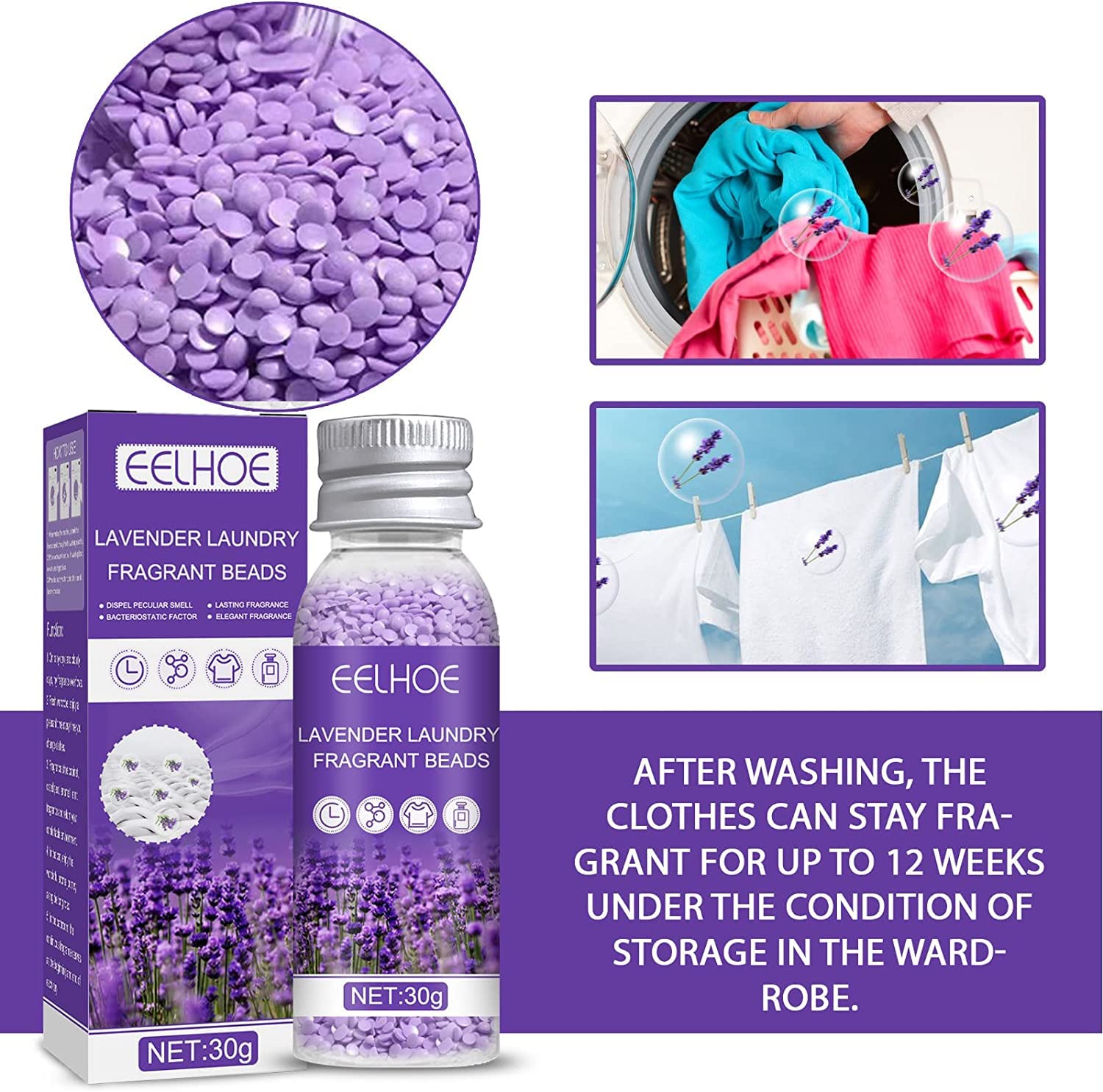 Lavender Laundry Beads, Scent Booster Beads, for Washer for Home Bathroom Long-Lasting Fresh Clean Great Smelling Clothes