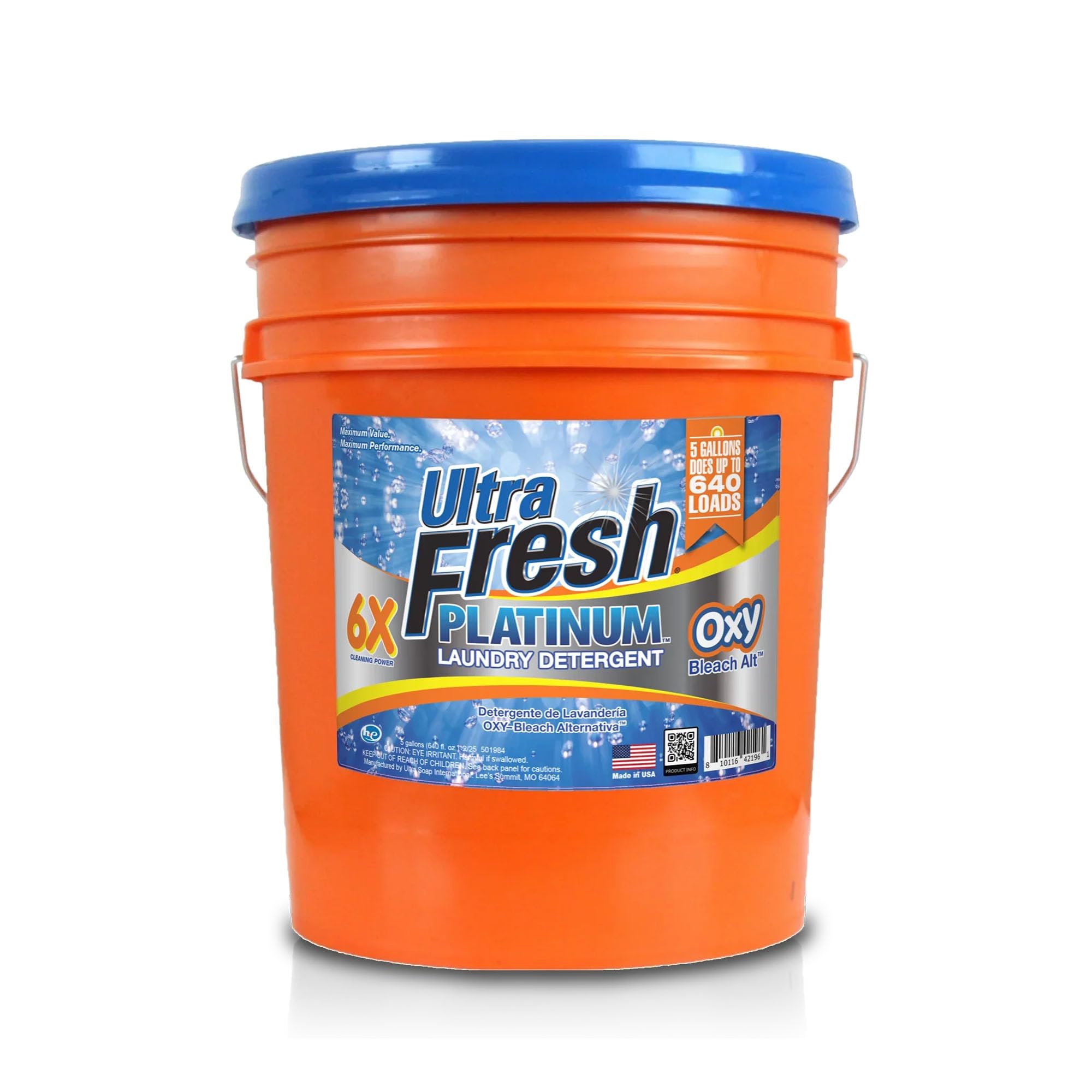 Ultra Fresh Liquid Laundry Detergent, 6X Platinum, 5 Gal, OXY Color Safe Bleach Alt™ - Household Cleaning Supplies and Accessories for Clothing
