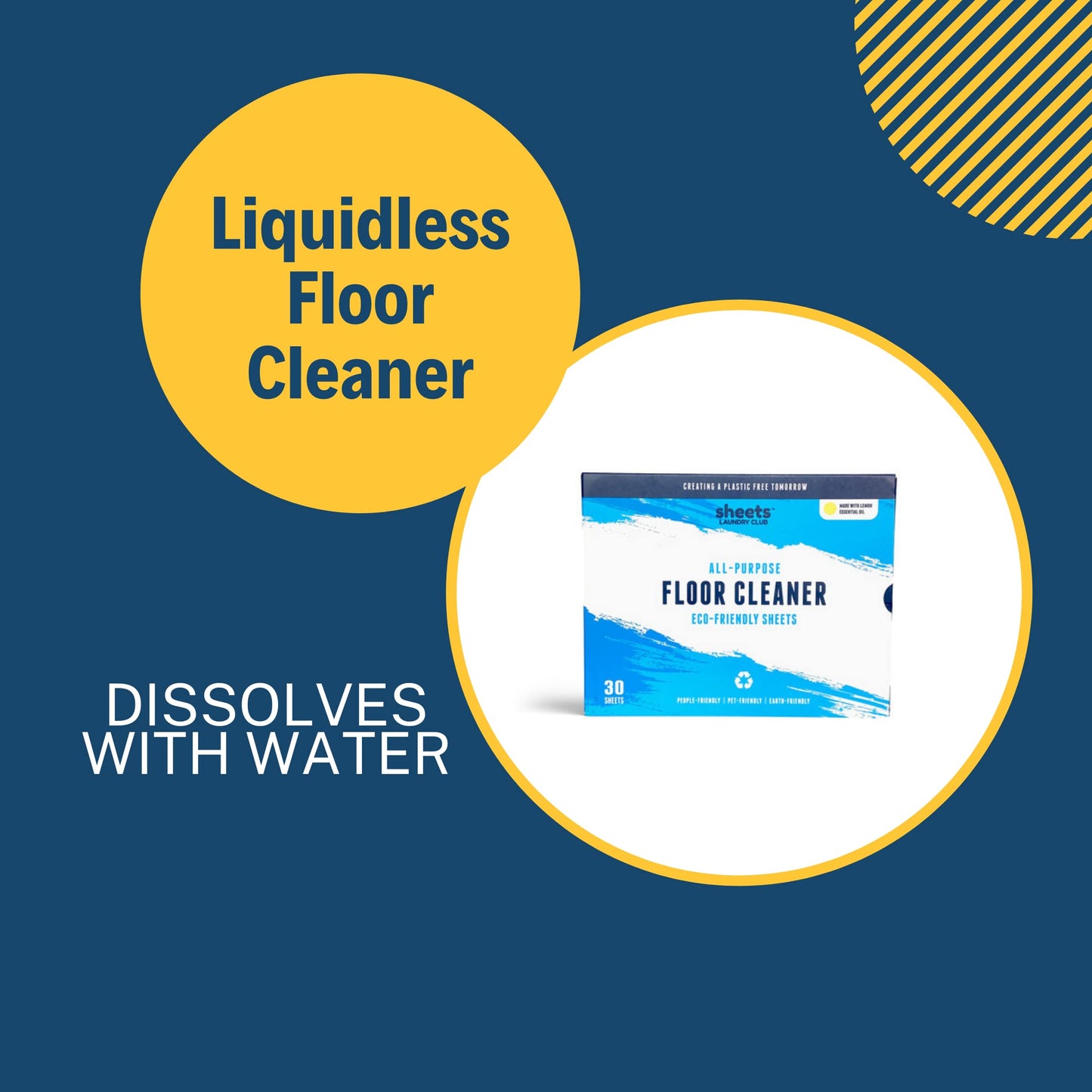 Sheets Laundry Club Liquidless Dissolvable Floor Cleaner Solution Sheets, 30 Pack - Lemon - Plant-Based Cleaning Agents with Biodegradable Ingredients