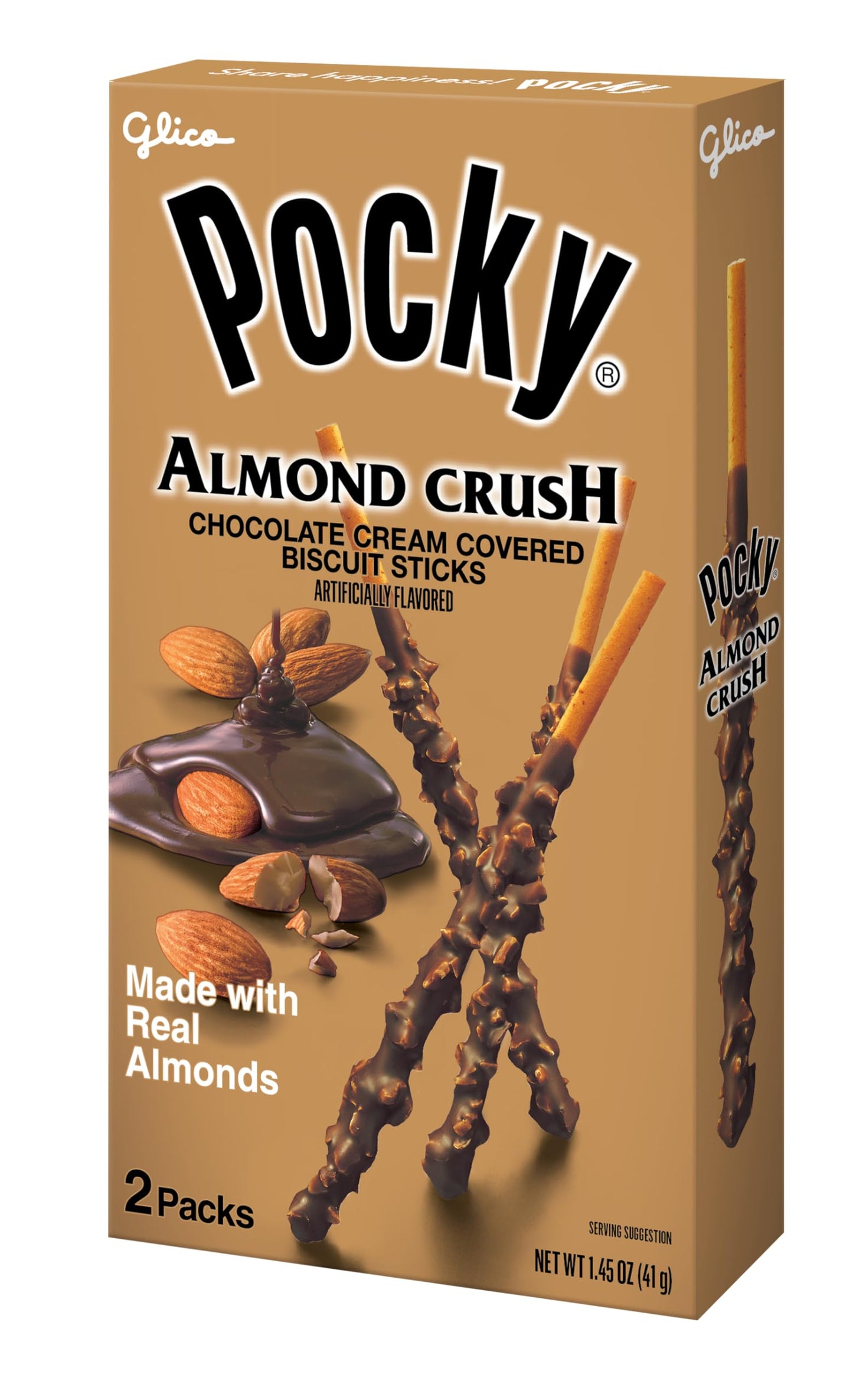 Pocky Almond Crush Biscuit Sticks - Chocolate Cream Covered with Real Almonds - (Pack of 10 boxes, 1.45 oz/each)