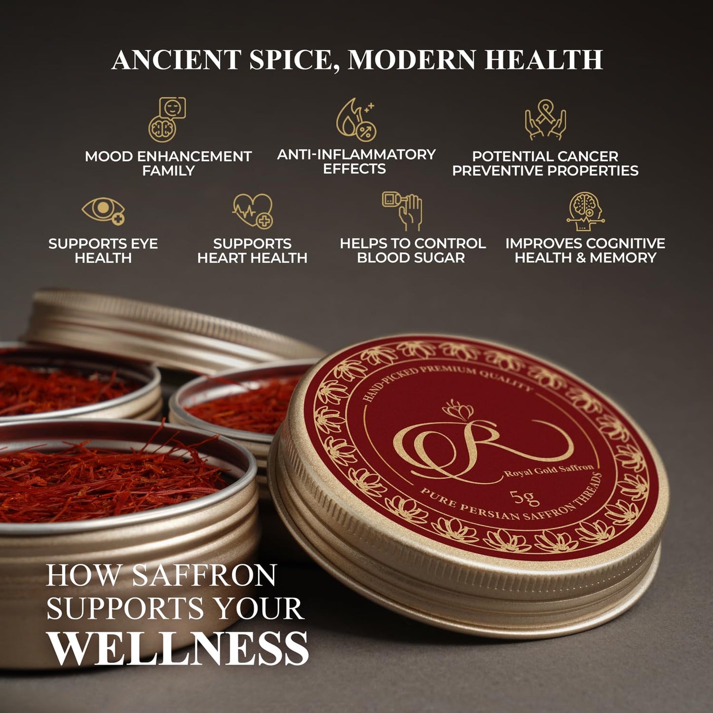 Royal Gold Saffron - Premium Super Negin Saffron Threads, Grade A+ | Gourmet Chef’s Select Spice for Paella, Rice, Risotto, Teas, Dessert, and Gourmet
