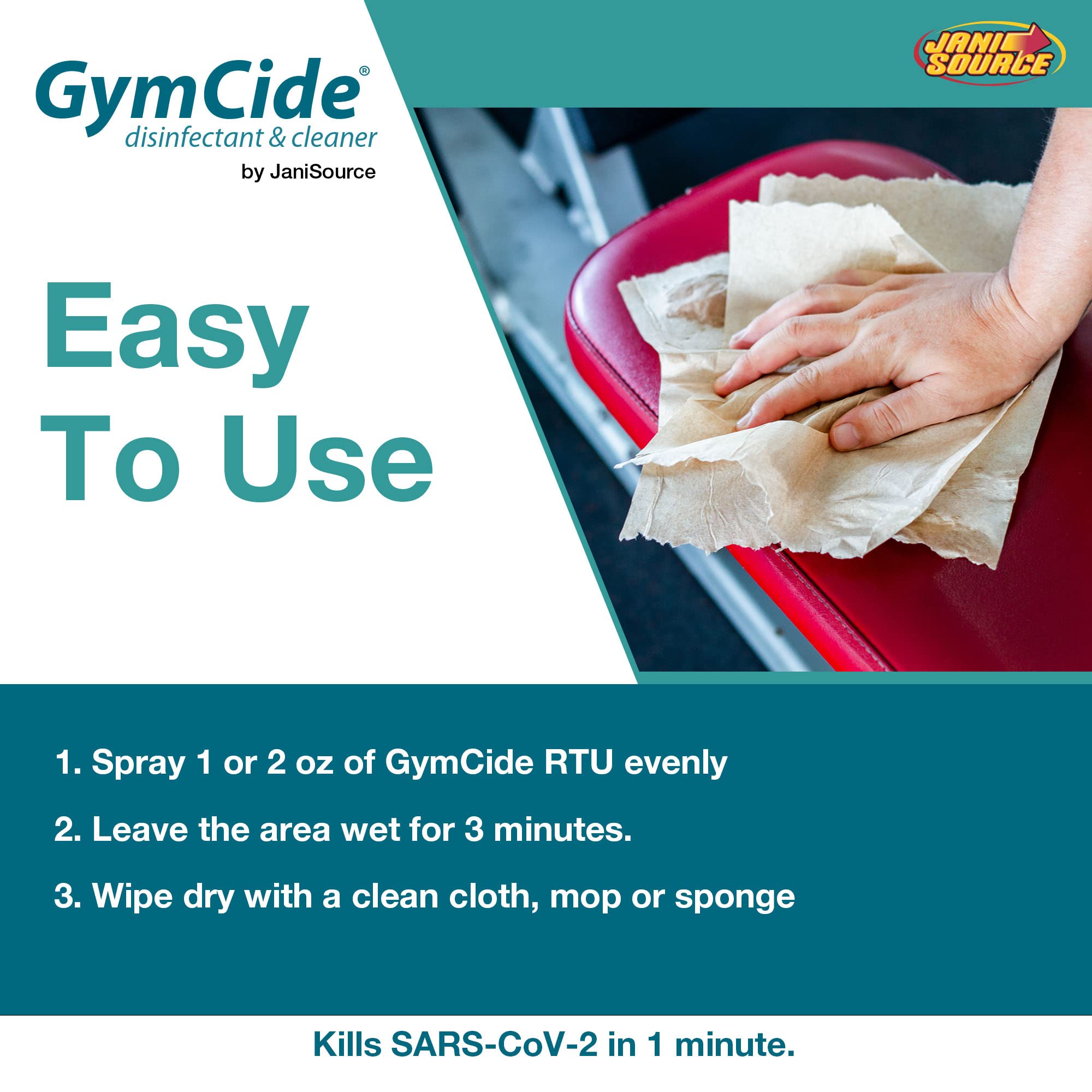 Jani-Source GymCide Disinfectant & Cleaner For Sports, Gyms, and Fitness Equipment, EPA Registered, Quart (1)
