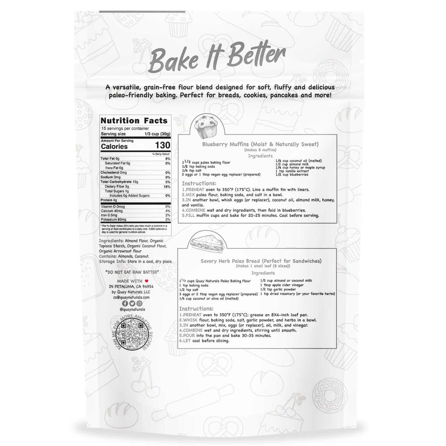 Quay Naturals Grain Free All Purpose Baking Flour - Soft & Fluffy Texture, Gluten Free, Paleo Friendly, 16oz (1 lb)