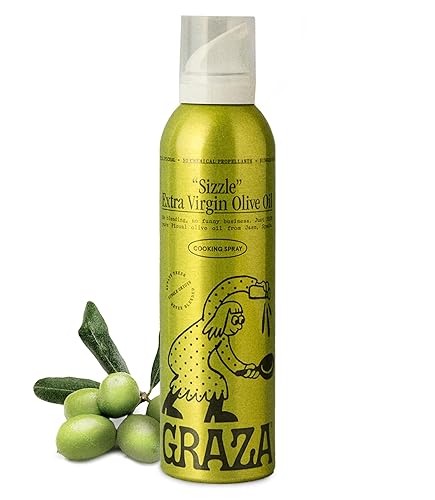 Graza Sizzle Extra Virgin Olive Oil Spray, Cooking Oil - High Polyphenol Peak Harvest EVOO Cooking Oil in a Spray Bottle - Single Origin Olive Oils from Spain - 5 Fl Oz