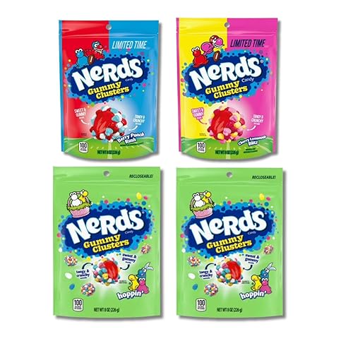 NERDS Gummy Clusters Easter Variety Bundle - Berry Punch Rush, Cherry Lemonade Blitz & Hoppin 9 oz Pouches - 4 Pack