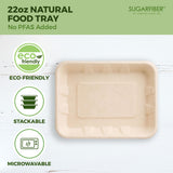 [100 COUNT]Harvest Pack 22 oz Compostable Food Trays, 8.49" x 6.45" x 1.3" Disposable PFAS FREE Food Container, Bagasse Serving Paper Plates