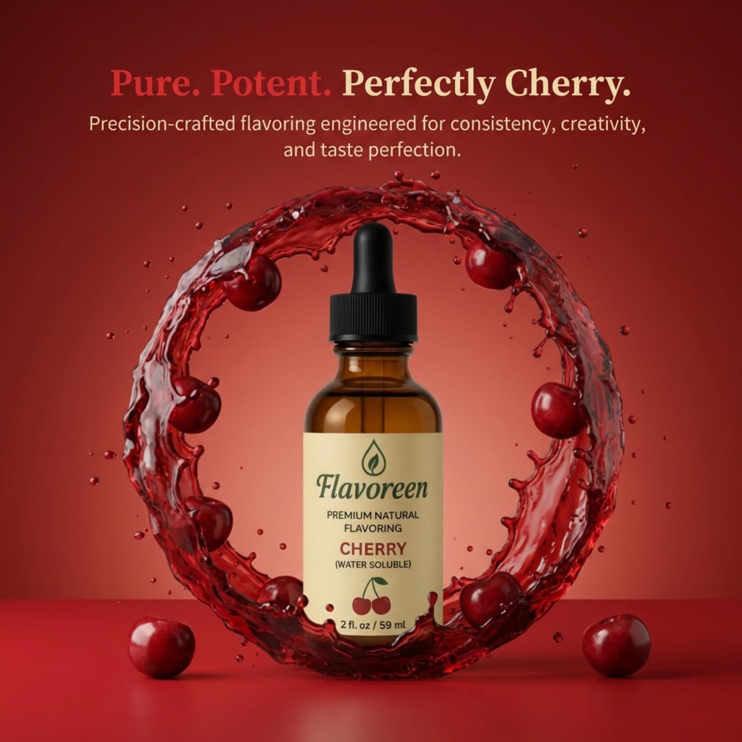 Flavoreen Cherry Extract - Highly Concentrated Liquid Flavoring - Water Soluble - for Drinks, Candy Making, Baking, Icing & Sodas - Premium Cherry