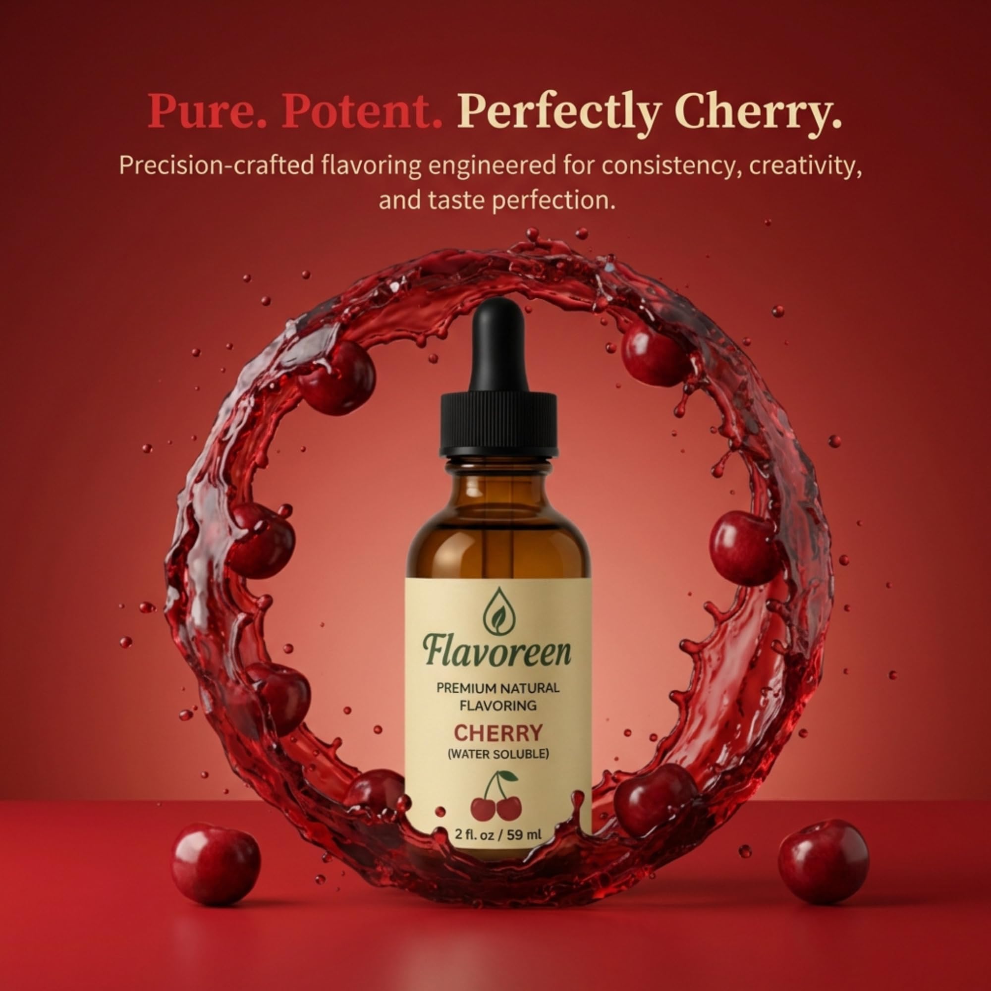 Flavoreen Cherry Extract - Highly Concentrated Liquid Flavoring - Water Soluble - for Drinks, Candy Making, Baking, Icing & Sodas - Premium Cherry