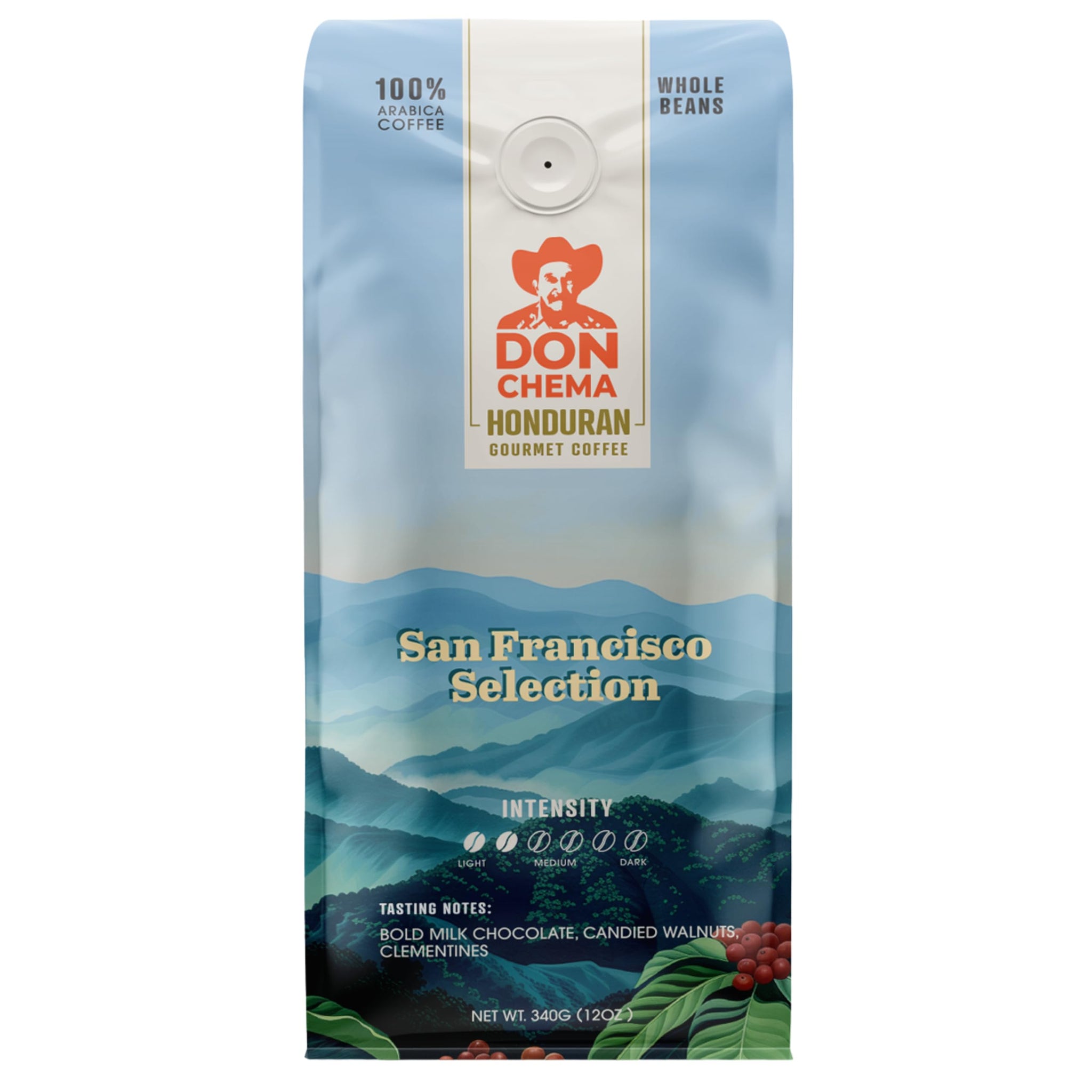 Don Chema San Francisco Selection - Gourmet Honduran Light Roast Coffee - Whole Bean - Notes of Milk Chocolate, Candied Walnut & Clementines - Smooth