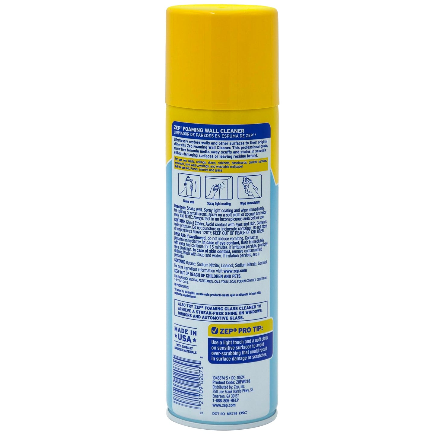 Zep Foaming Wall Cleaner 18 oz (2 Units) and a Blue Microfiber Rag ECBD026-2-Pack Paint-Safe Cleaner for Wall Scuffs Marks and Grease with a Reusable