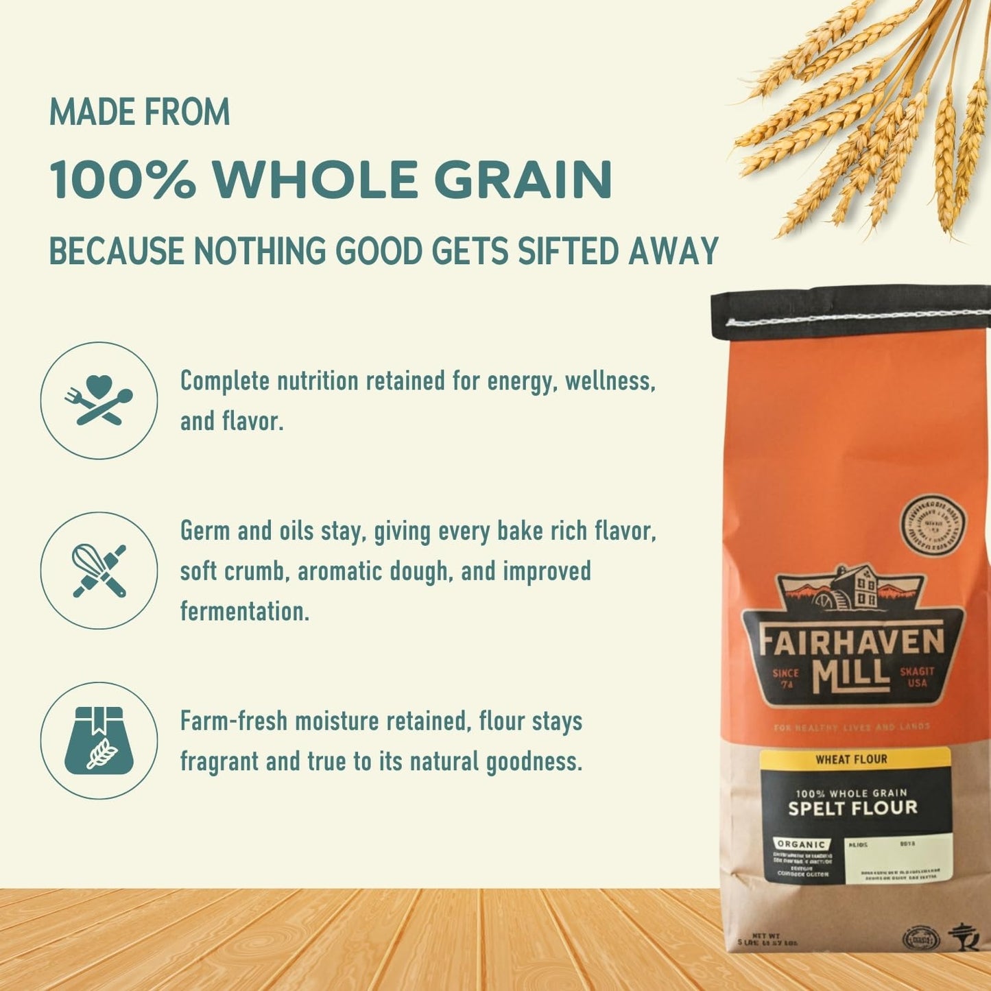 Fairhaven Mill Whole Grain Spelt Flour - USDA Organic Certified & Non-GMO - Nutty Flavor & High Absorption Rate for Artisan Breads, Pizza Crusts