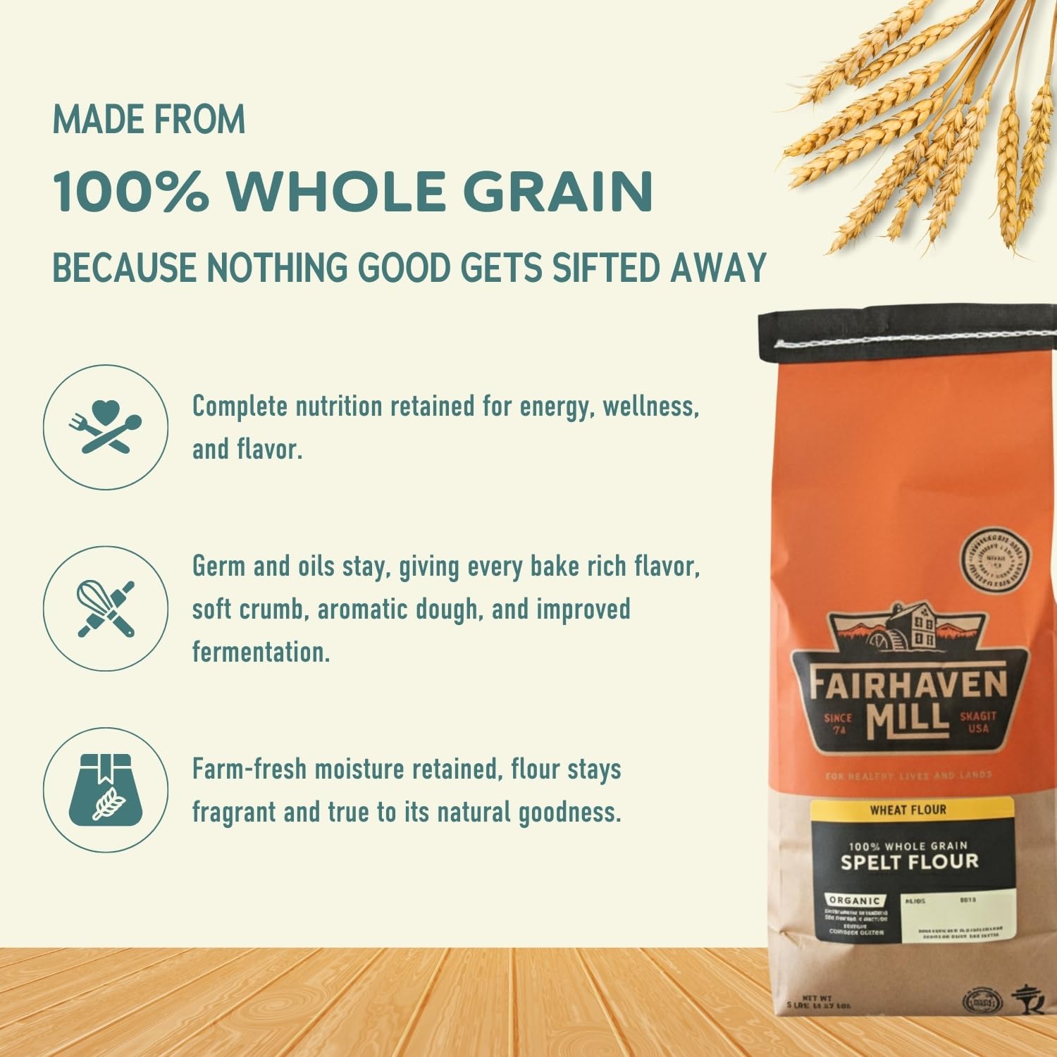 Fairhaven Mill Whole Grain Spelt Flour - USDA Organic Certified & Non-GMO - Nutty Flavor & High Absorption Rate for Artisan Breads, Pizza Crusts
