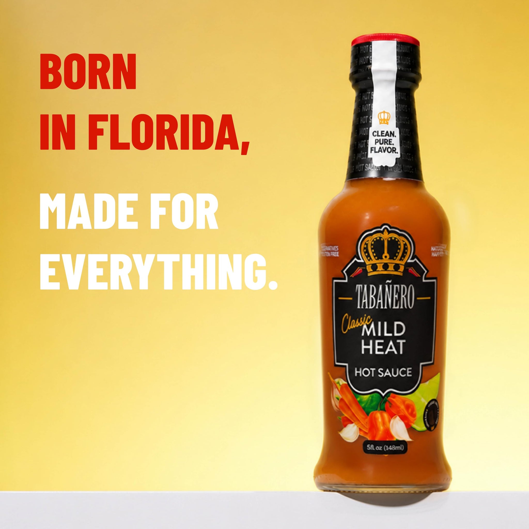 Tabañero Classic Mild Heat Hot Sauce, All Natural, Small Glass Bottle, 5 oz