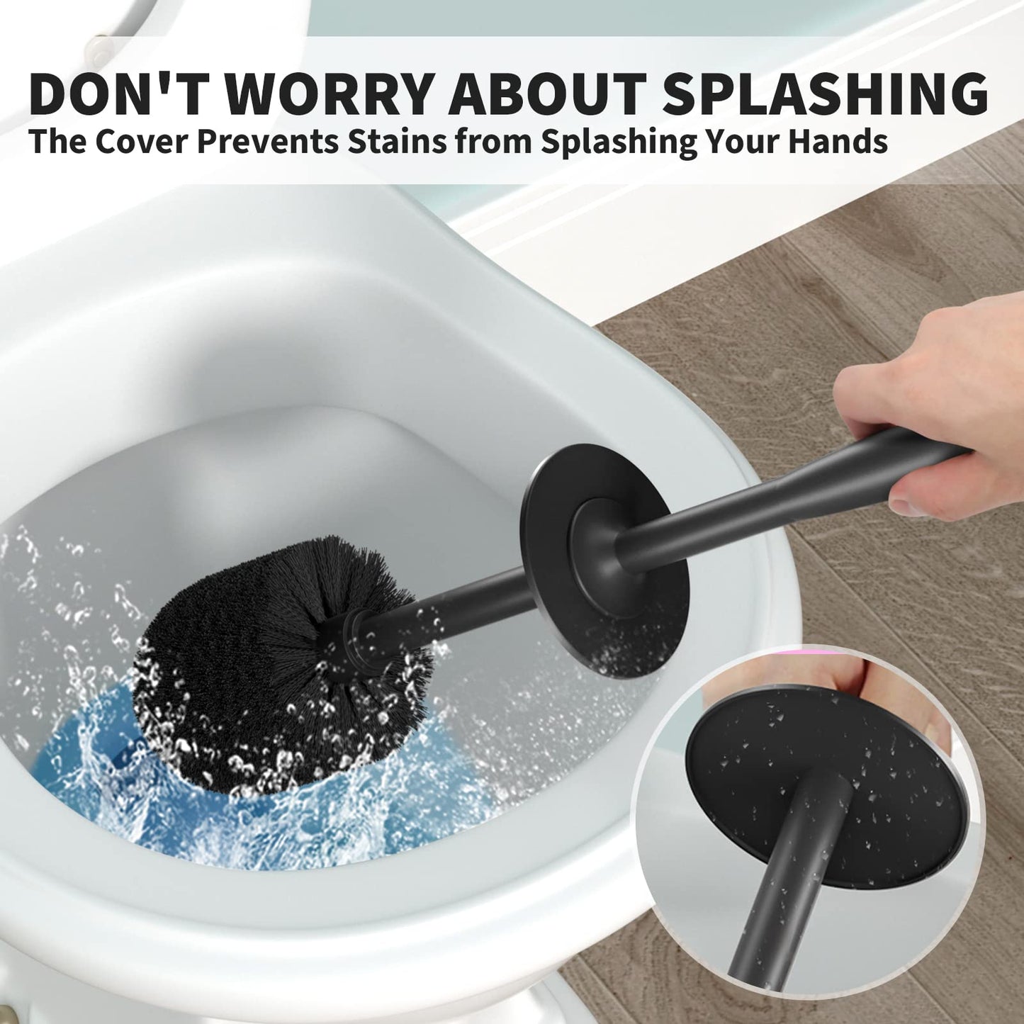 Toilet Brush and Holder 2 Pack, Toilet Bowl Brush with Extra Long Handle, Toilet Scrubber and Covered Holder, Toilet Brushes for Bathroom-Space
