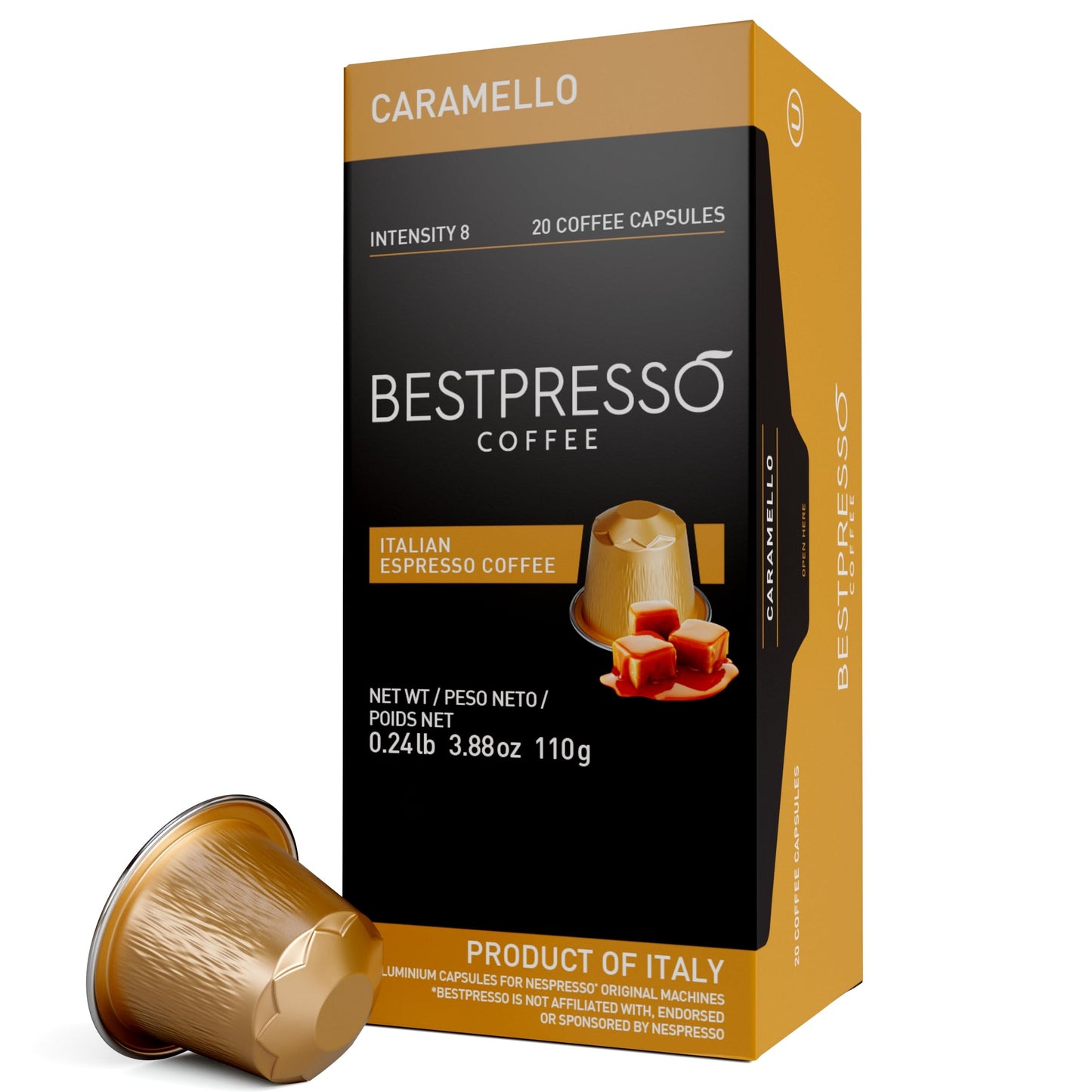 Bestpresso Coffee for Nespresso Original Machine 120 pods Certified Genuine Espresso Caramel Blend(Medium Intensity) Pods Compatible with Nespresso