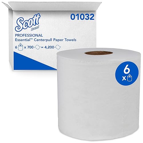 Scott Professional Essential Center-Pull Paper Towels, Bulk (01032), Fast-Drying Absorbency Pockets, White, Perforated (700 Sheets/Roll, 6 Rolls/Case
